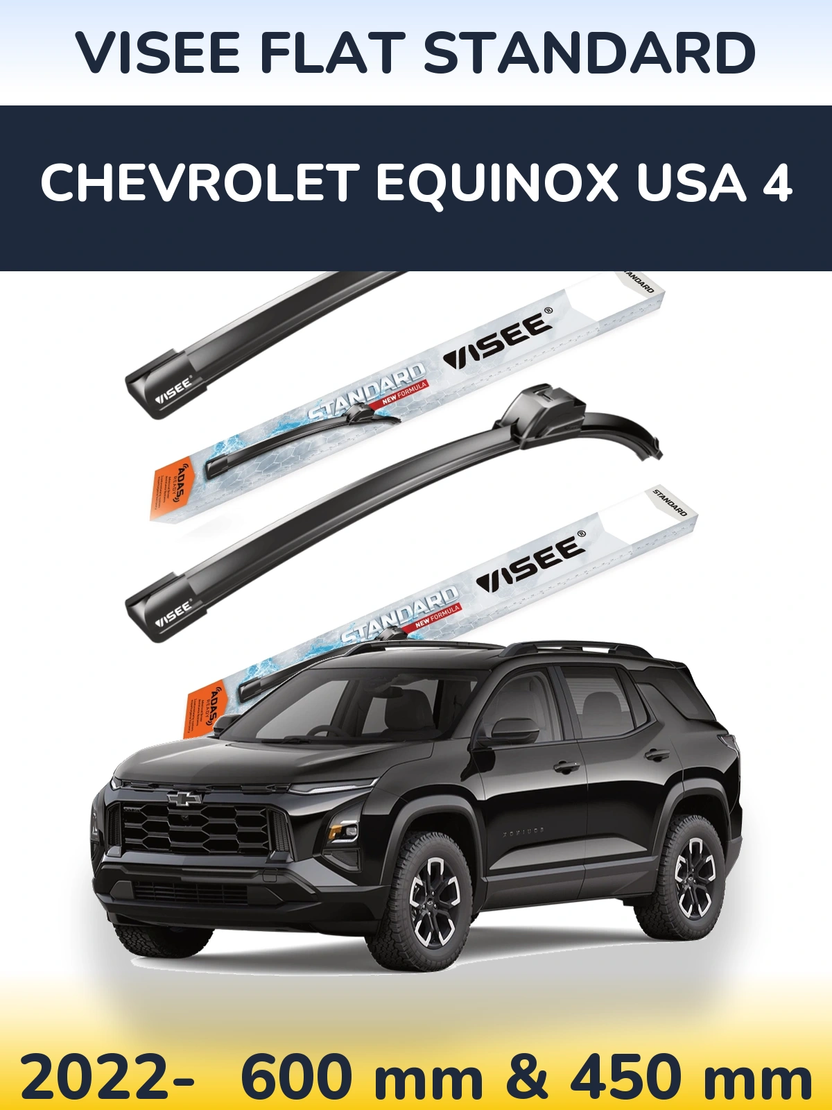 Комплект передних дворников VISEE FLAT STANDARD 600 & 450 мм для Chevrolet Equinox USA 4 2022-2026