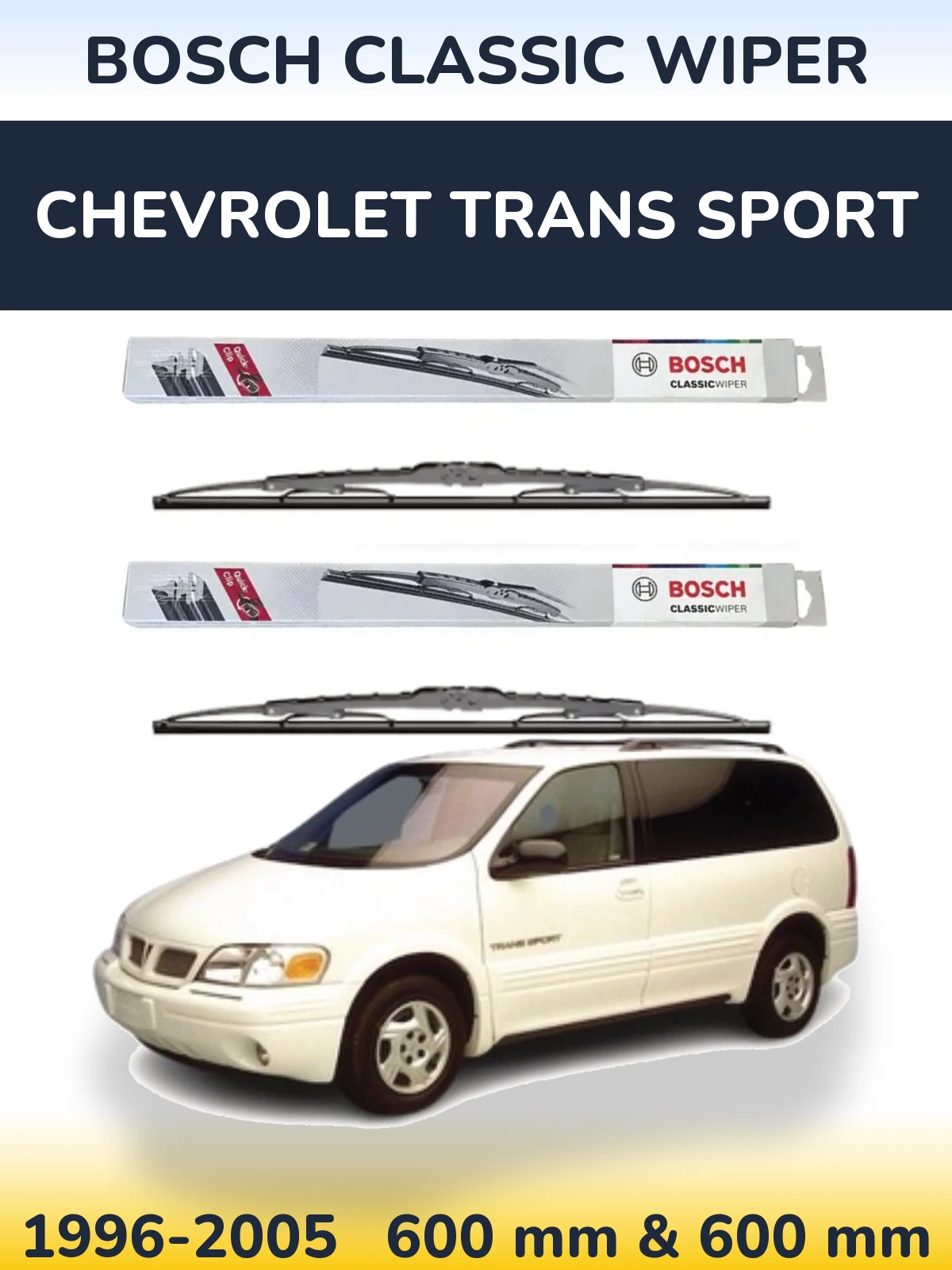 Komplet przednich wycieraczek BOSCH Classic Wiper 600 & 600 mm do Chevrolet Trans Sport 1996-2005