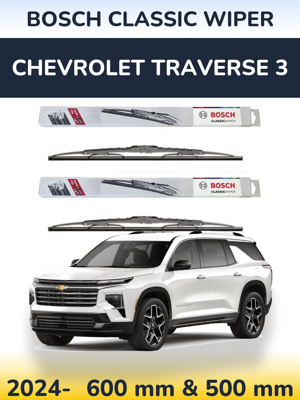 Komplet przednich wycieraczek BOSCH Classic Wiper 600 & 500 mm do Chevrolet Traverse 3 2024-2026
