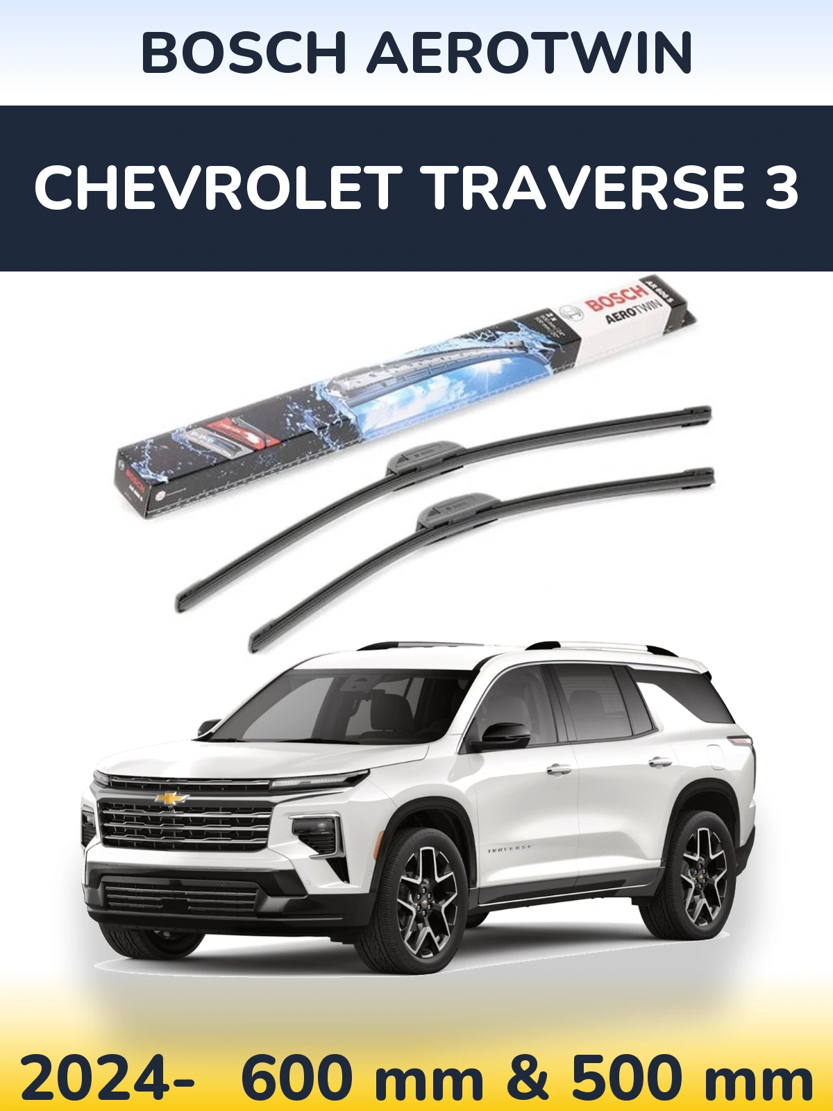 Komplet przednich wycieraczek BOSCH AeroTwin 600 & 500 mm do Chevrolet Traverse 3 2024-2026