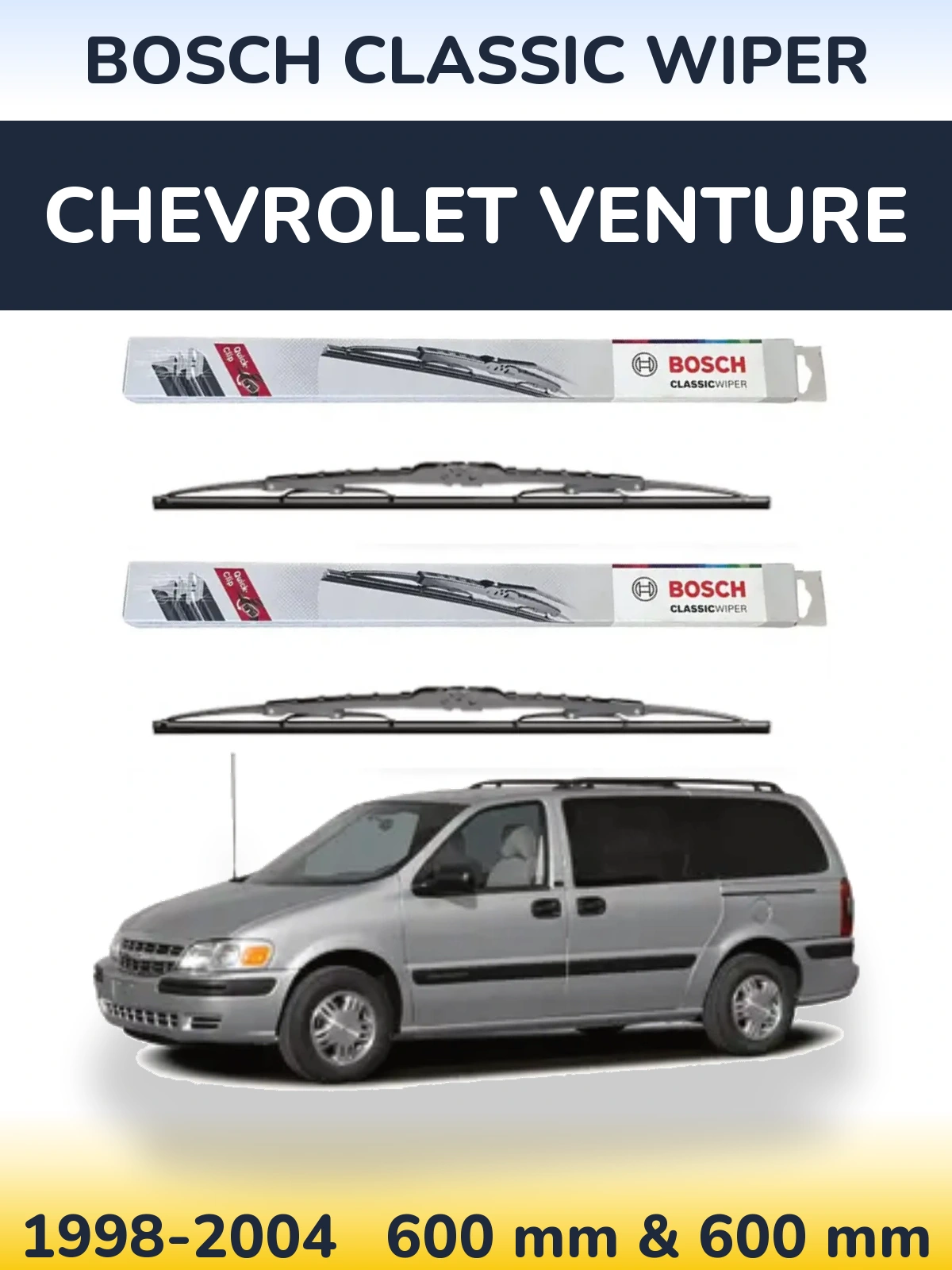 Komplet przednich wycieraczek BOSCH Classic Wiper 600 & 600 mm do Chevrolet Venture 1998-2004