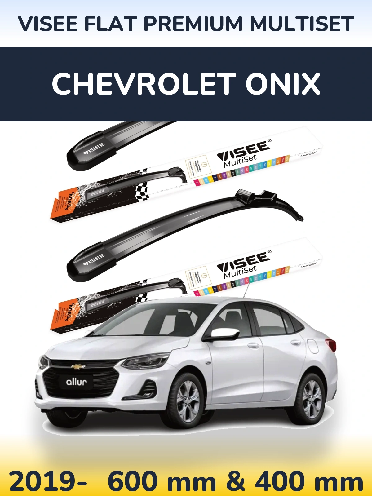 Komplet przednich wycieraczek VISEE FLAT PREMIUM MultiSet 600 & 400 mm do Chevrolet Onix 2019-2026