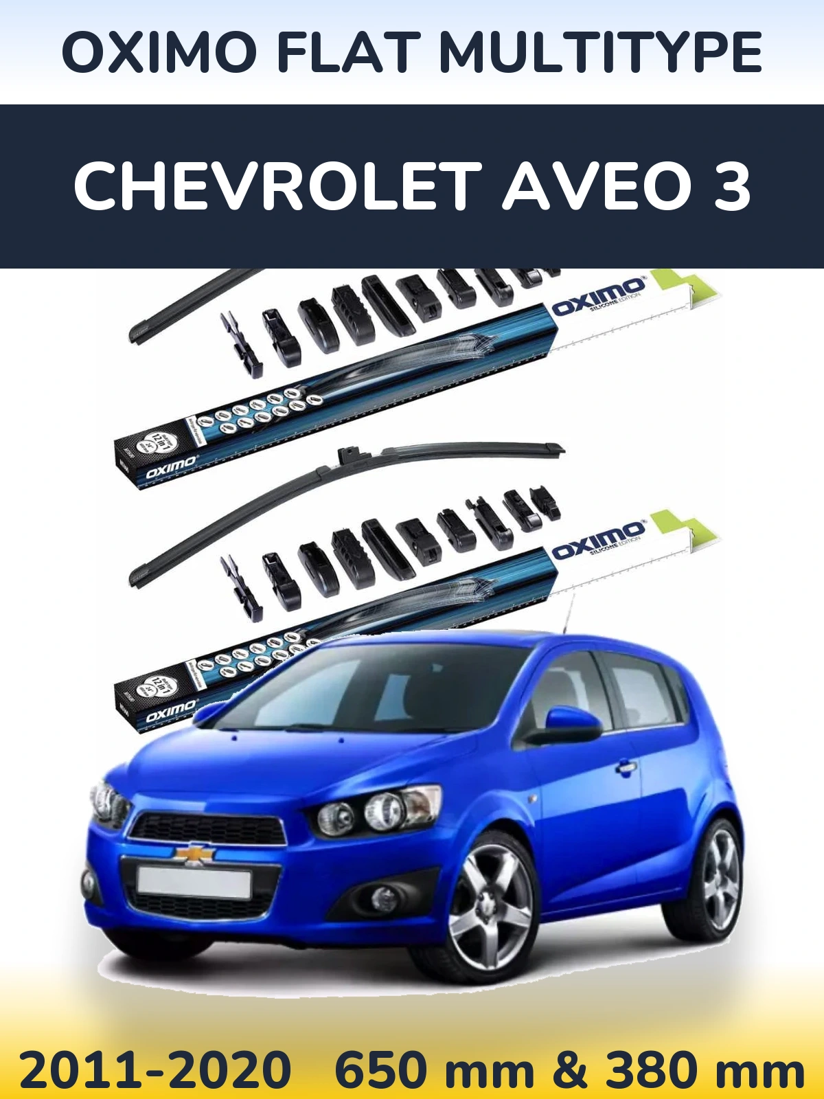 Комплект передних дворников Oximo Flat MultiТипe 650 & 380 мм для Chevrolet Aveo 3 2011-2020