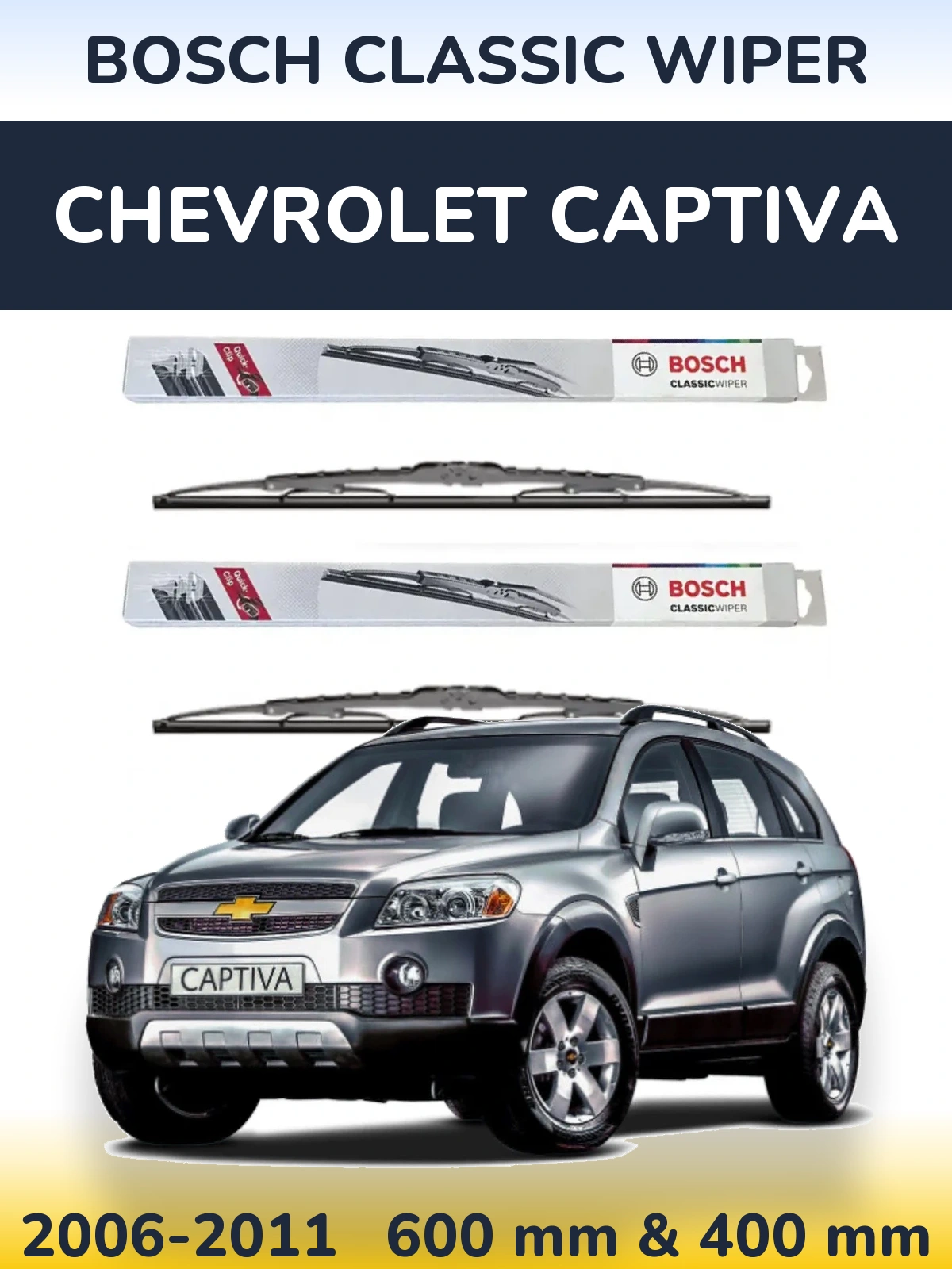 Комплект передних дворников BOSCH Classic Wiper 600 & 400 мм для Chevrolet Captiva 2006-2011