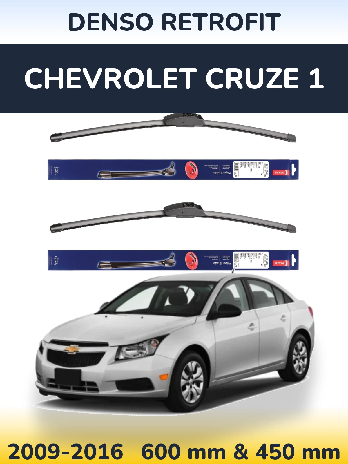Комплект передних дворников Denso Retrofit 600 & 450 мм для Chevrolet Cruze 1 2009-2016