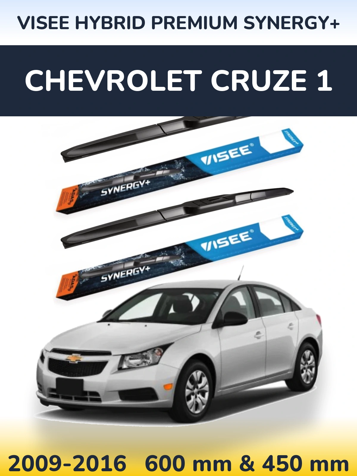 Комплект передних дворников VISEE HYBRID PREMIUM SYNERGY+ 600 & 450 мм для Chevrolet Cruze 1 2009-2016