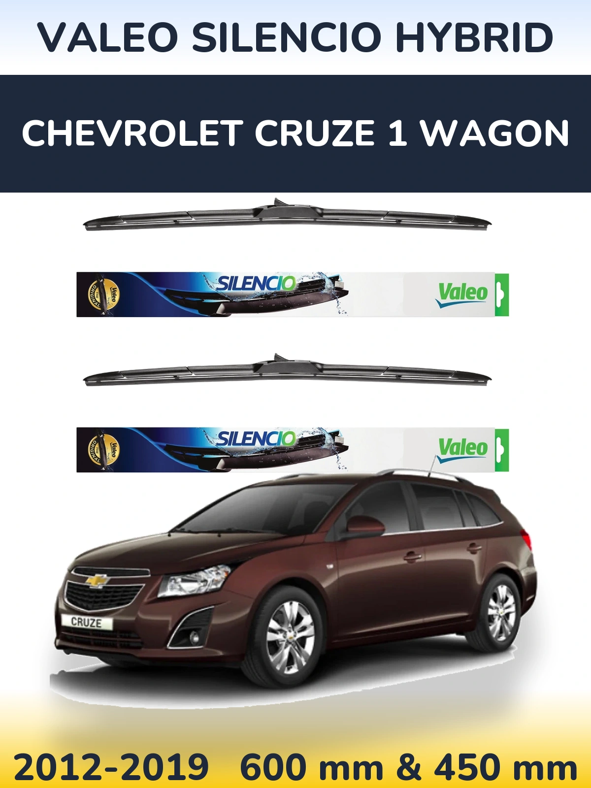 Komplet przednich wycieraczek Valeo Silencio Hybrid 600 & 450 mm do Chevrolet Cruze 1 Wagon 2012-2019