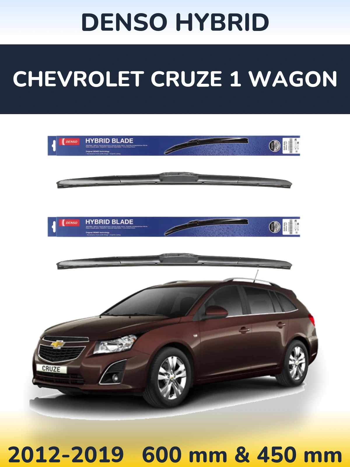 Komplet przednich wycieraczek Denso Hybrid 600 & 450 mm do Chevrolet Cruze 1 Wagon 2012-2019