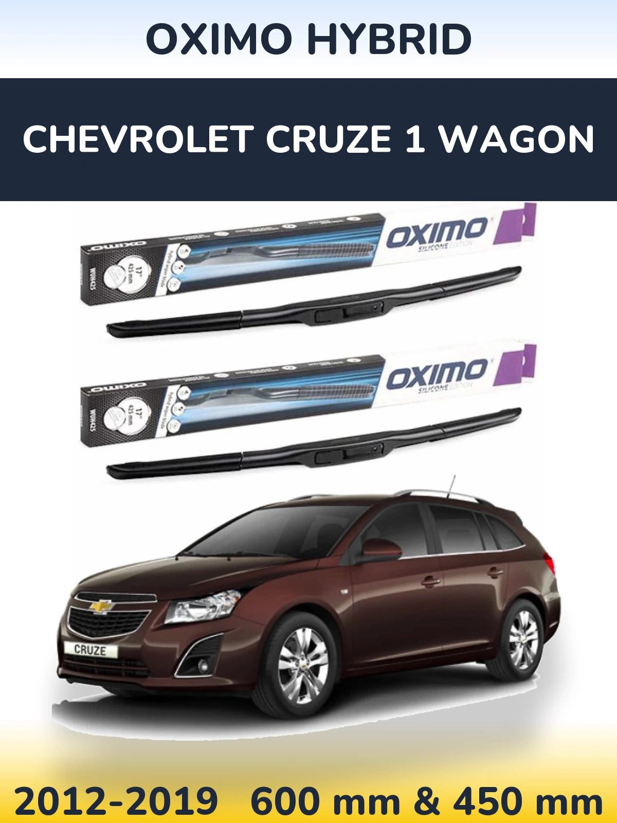 Komplet przednich wycieraczek Oximo Hybrid 600 & 450 mm do Chevrolet Cruze 1 Wagon 2012-2019