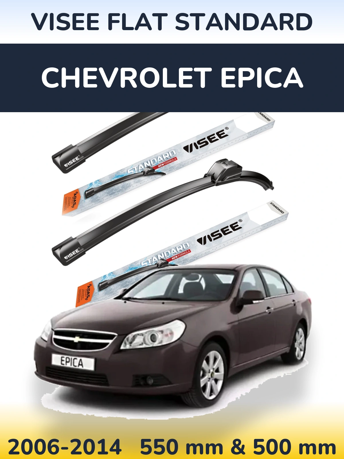 Komplet przednich wycieraczek VISEE FLAT STANDARD 550 & 500 mm do Chevrolet Epica 2006-2014