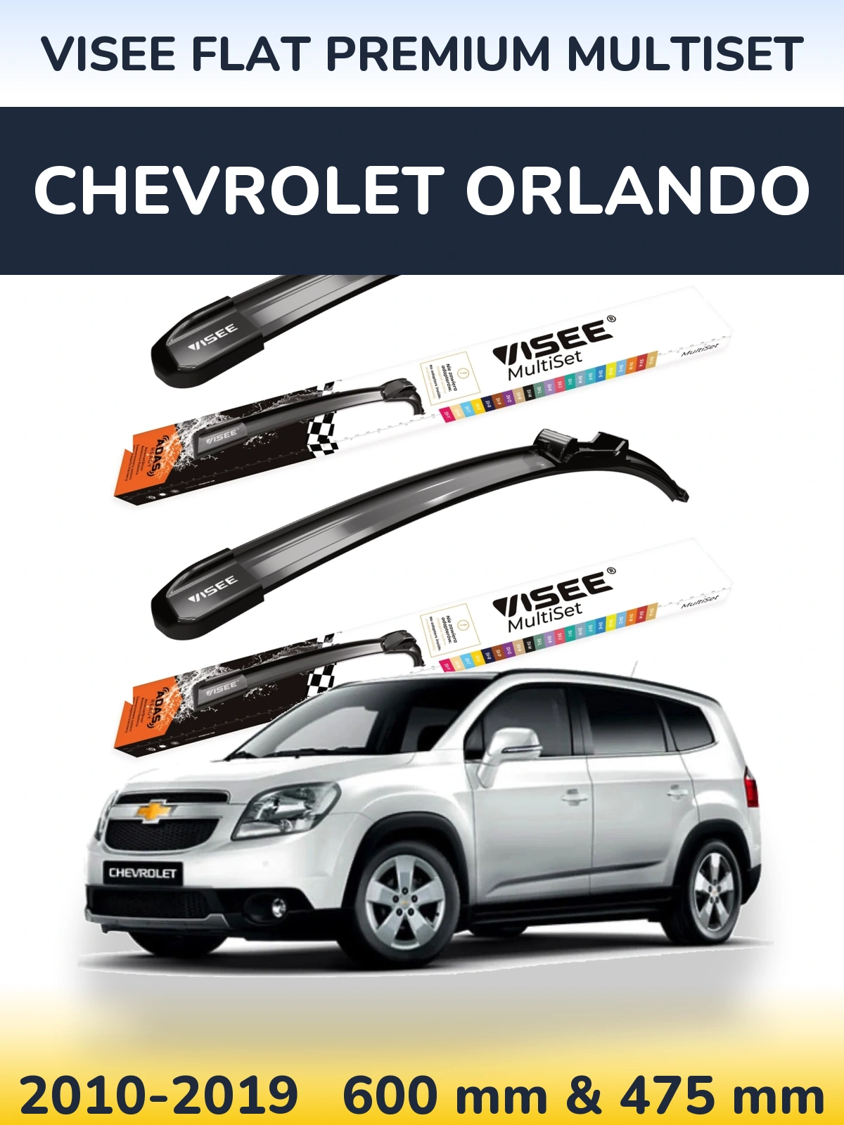 Komplet przednich wycieraczek VISEE FLAT PREMIUM MultiSet 600 & 475 mm do Chevrolet Orlando 2010-2019