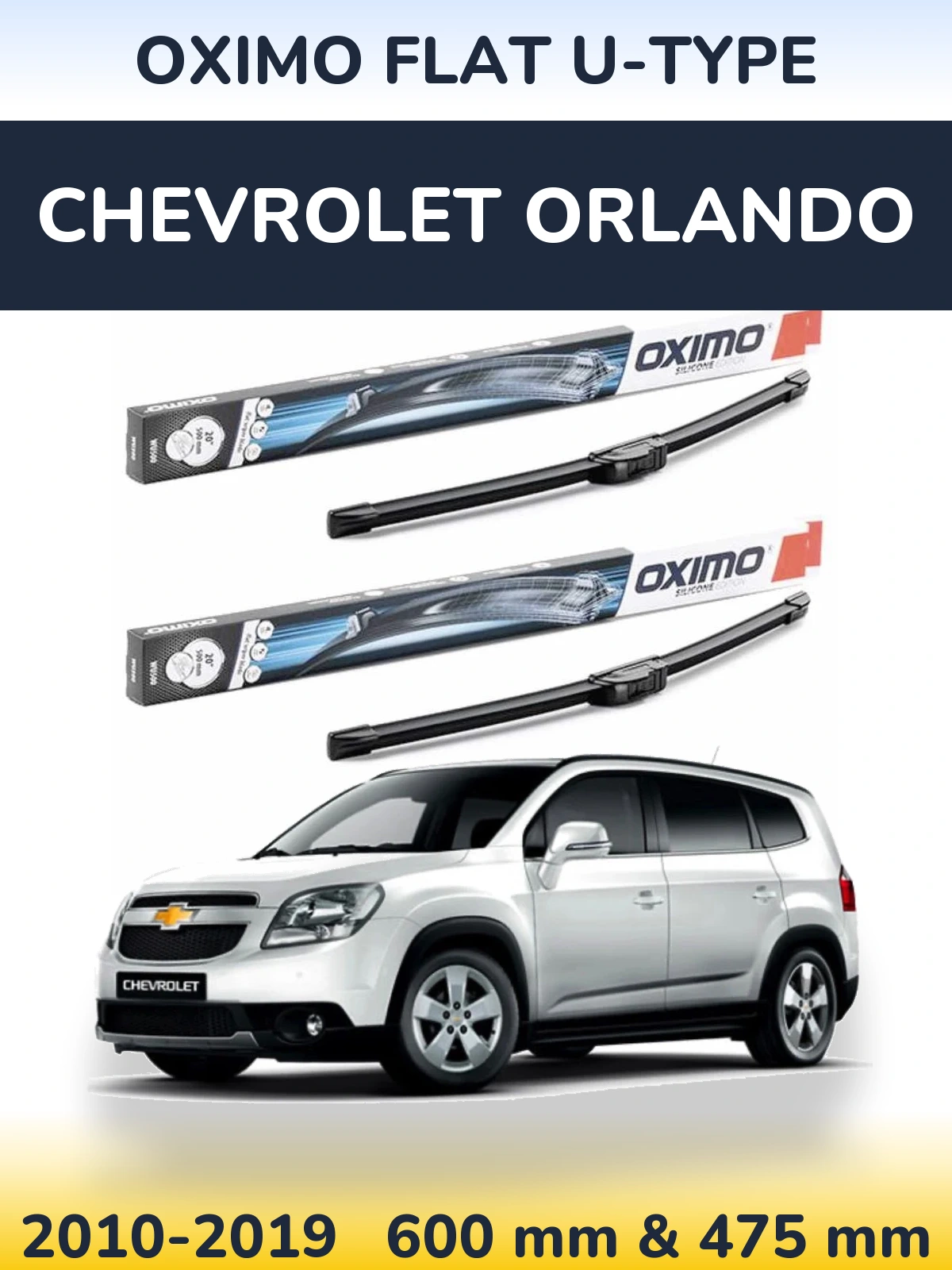 Komplet przednich wycieraczek Oximo Flat U-type 600 & 475 mm do Chevrolet Orlando 2010-2019