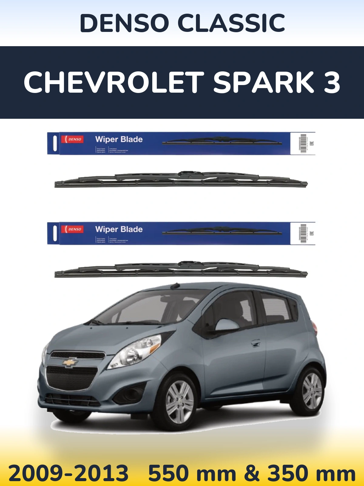 Front wiper blade set Denso Classic 550 & 350 mm for Chevrolet Spark 3 2009-2013