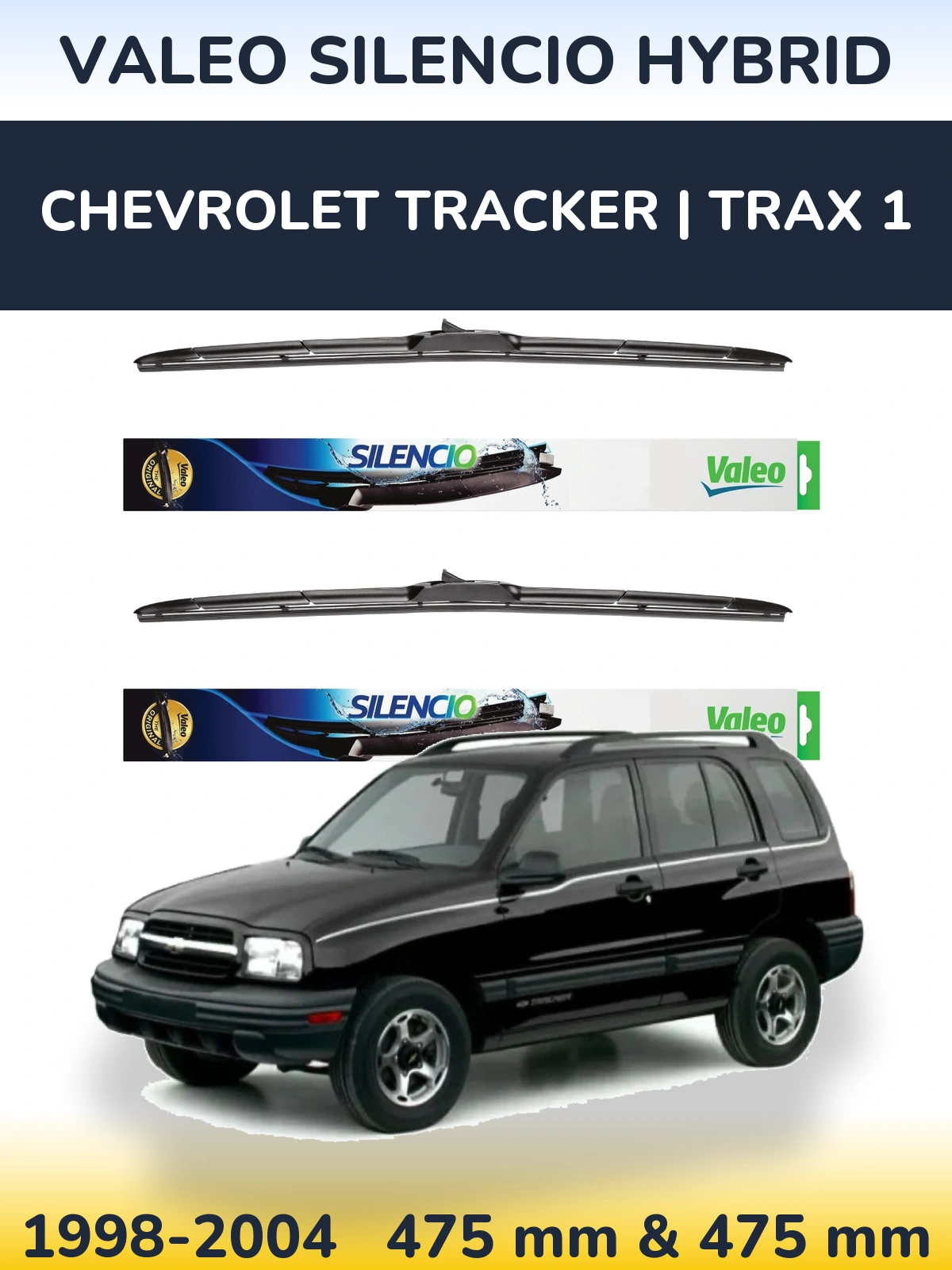 Комплект передних дворников Valeo Silencio Hybrid 475 & 475 мм для Chevrolet Tracker | Trax 1 1998-2004