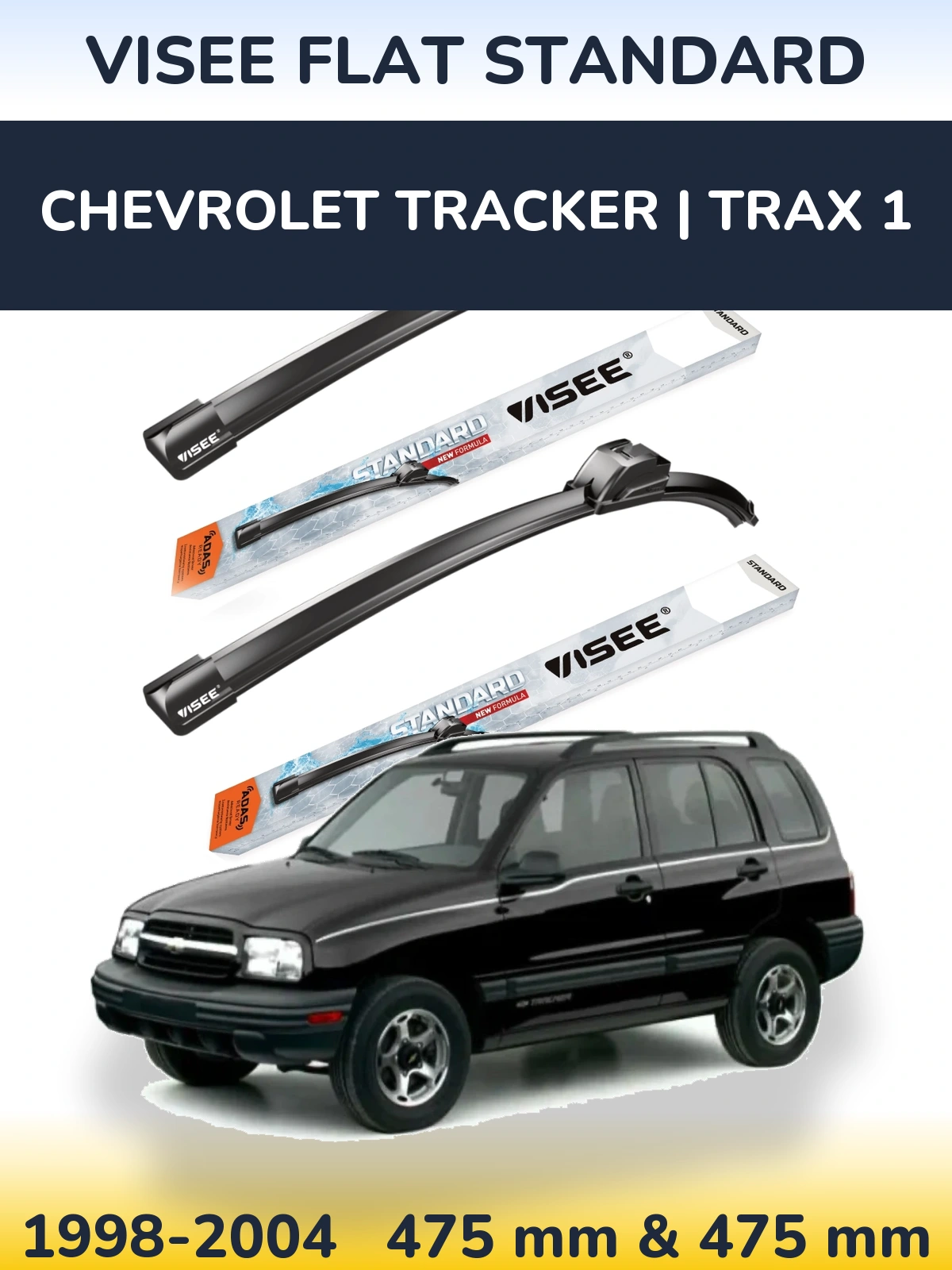 Комплект передних дворников VISEE FLAT STANDARD 475 & 475 мм для Chevrolet Tracker | Trax 1 1998-2004
