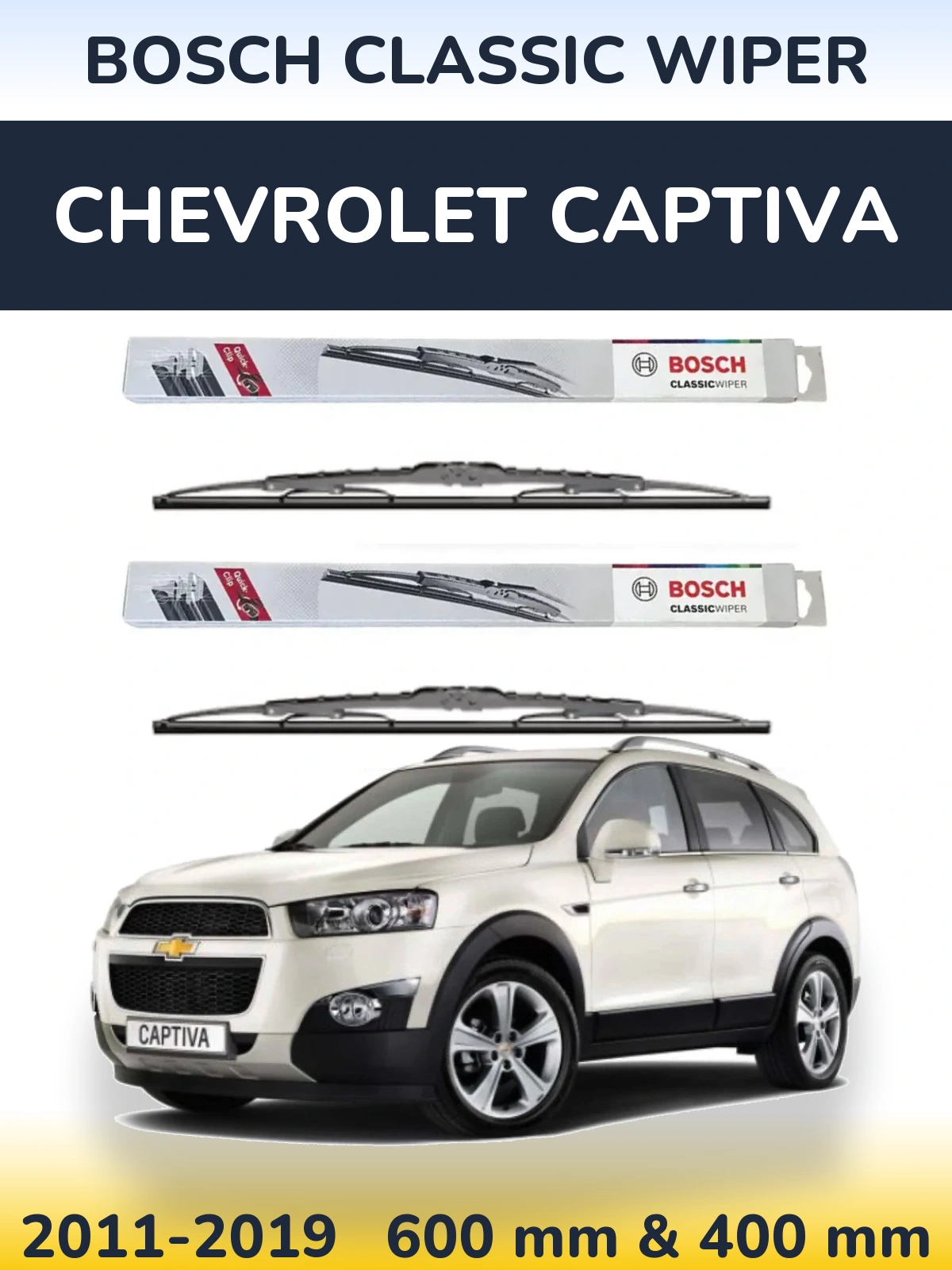 Komplet przednich wycieraczek BOSCH Classic Wiper 600 & 400 mm do Chevrolet Captiva 2011-2019