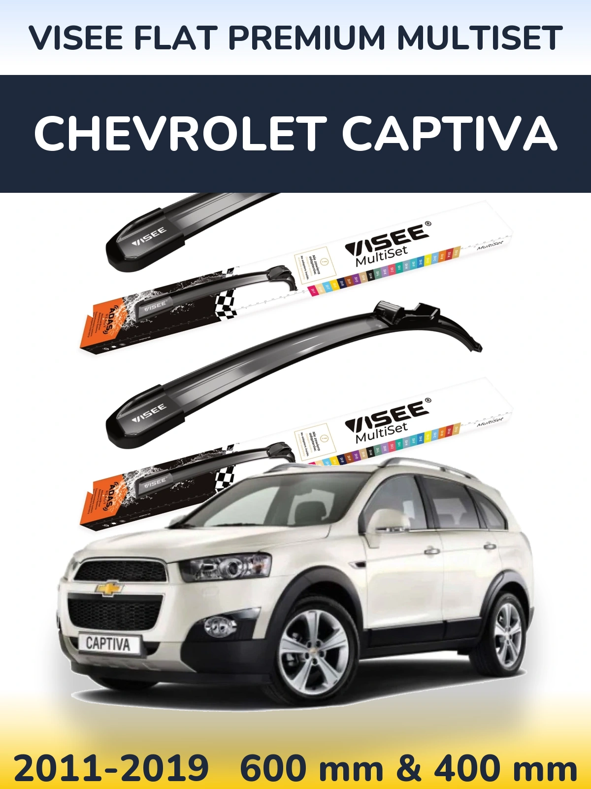 Комплект передних дворников VISEE FLAT PREMIUM MultiSet 600 & 400 мм для Chevrolet Captiva 2011-2019