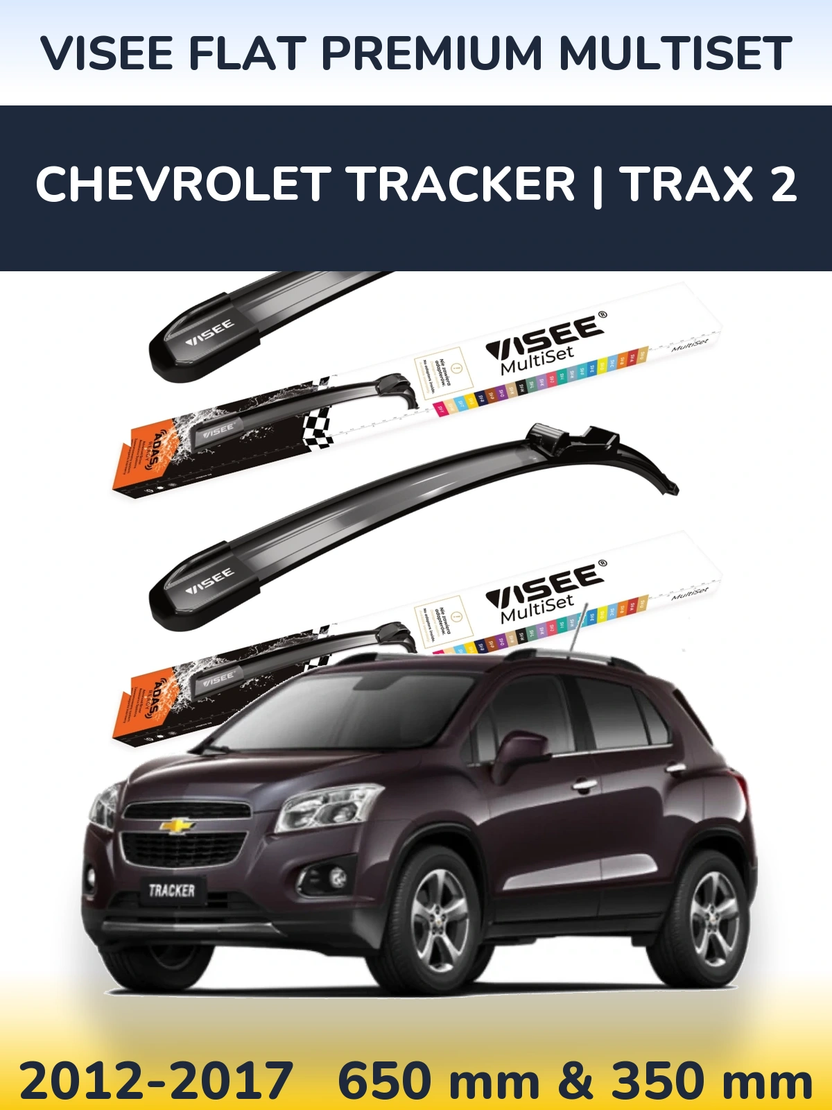 Komplet przednich wycieraczek VISEE FLAT PREMIUM MultiSet 650 & 350 mm do Chevrolet Tracker | Trax 2 2012-2017