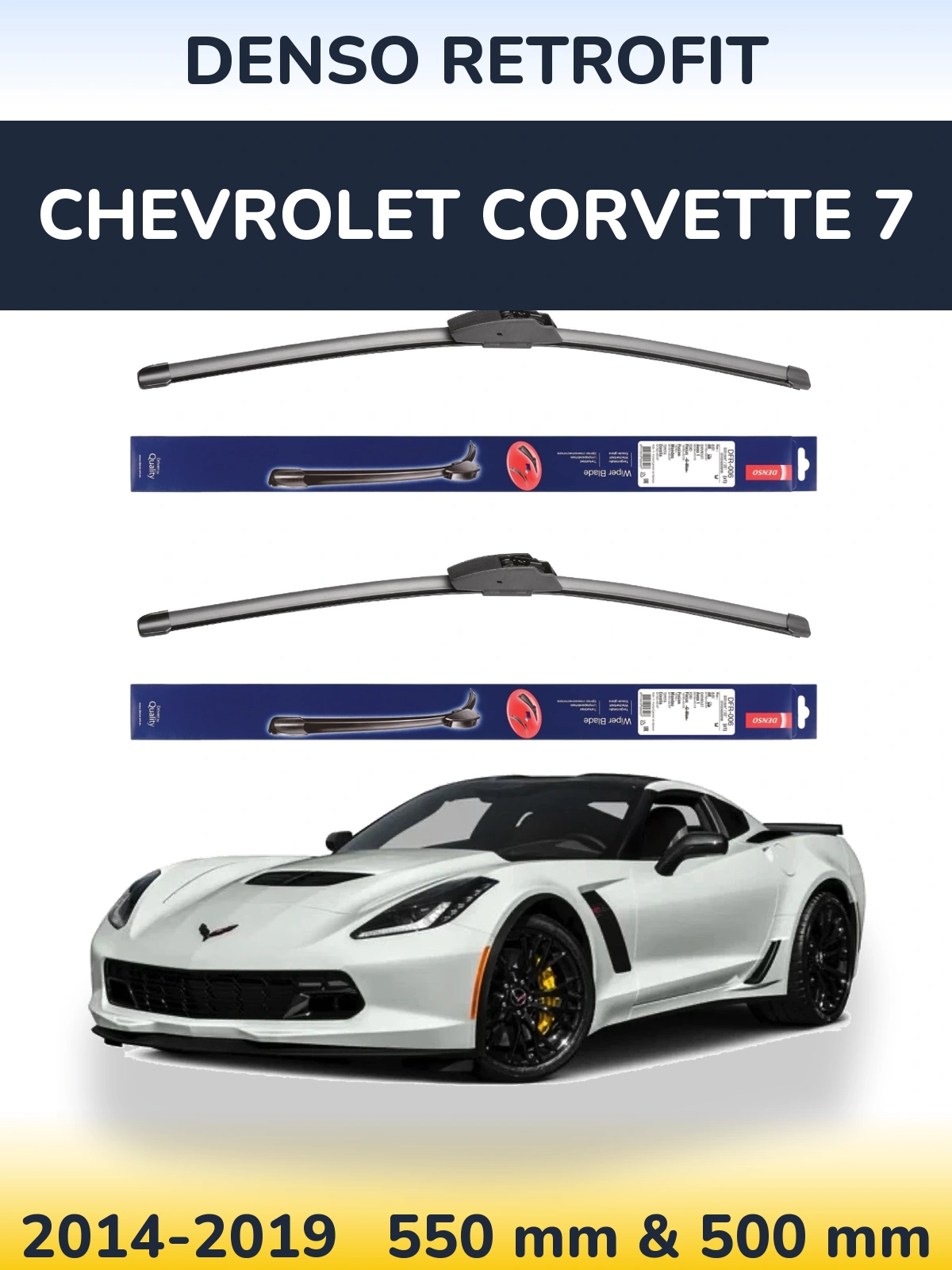 Komplet przednich wycieraczek Denso Retrofit 550 & 500 mm do Chevrolet Corvette 7 2014-2019
