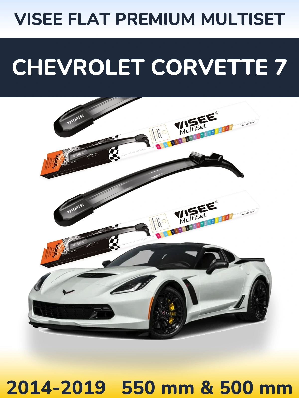 Komplet przednich wycieraczek VISEE FLAT PREMIUM MultiSet 550 & 500 mm do Chevrolet Corvette 7 2014-2019