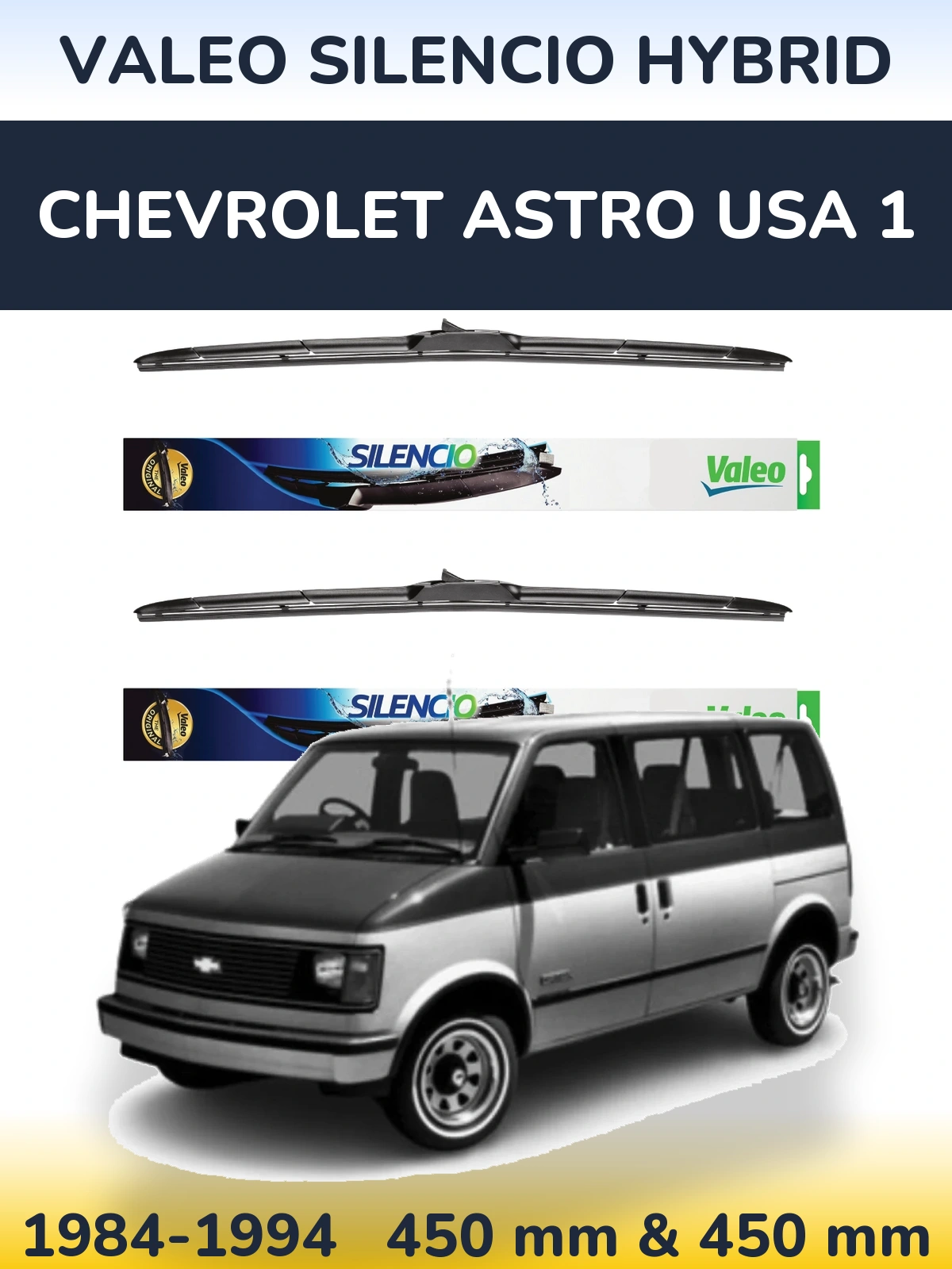 Комплект передних дворников Valeo Silencio Hybrid 450 & 450 мм для Chevrolet Astro USA 1 1984-1994