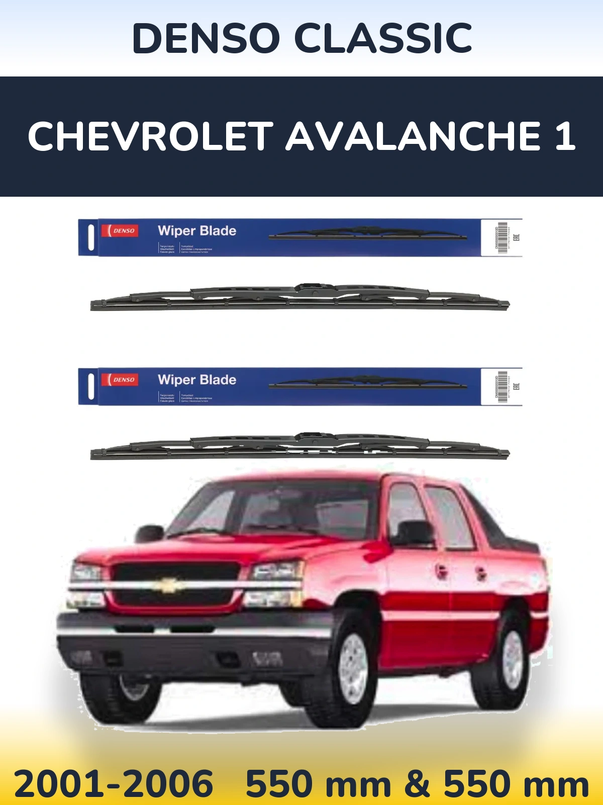 Front wiper blade set Denso Classic 550 & 550 mm for Chevrolet Avalanche 1 2001-2006