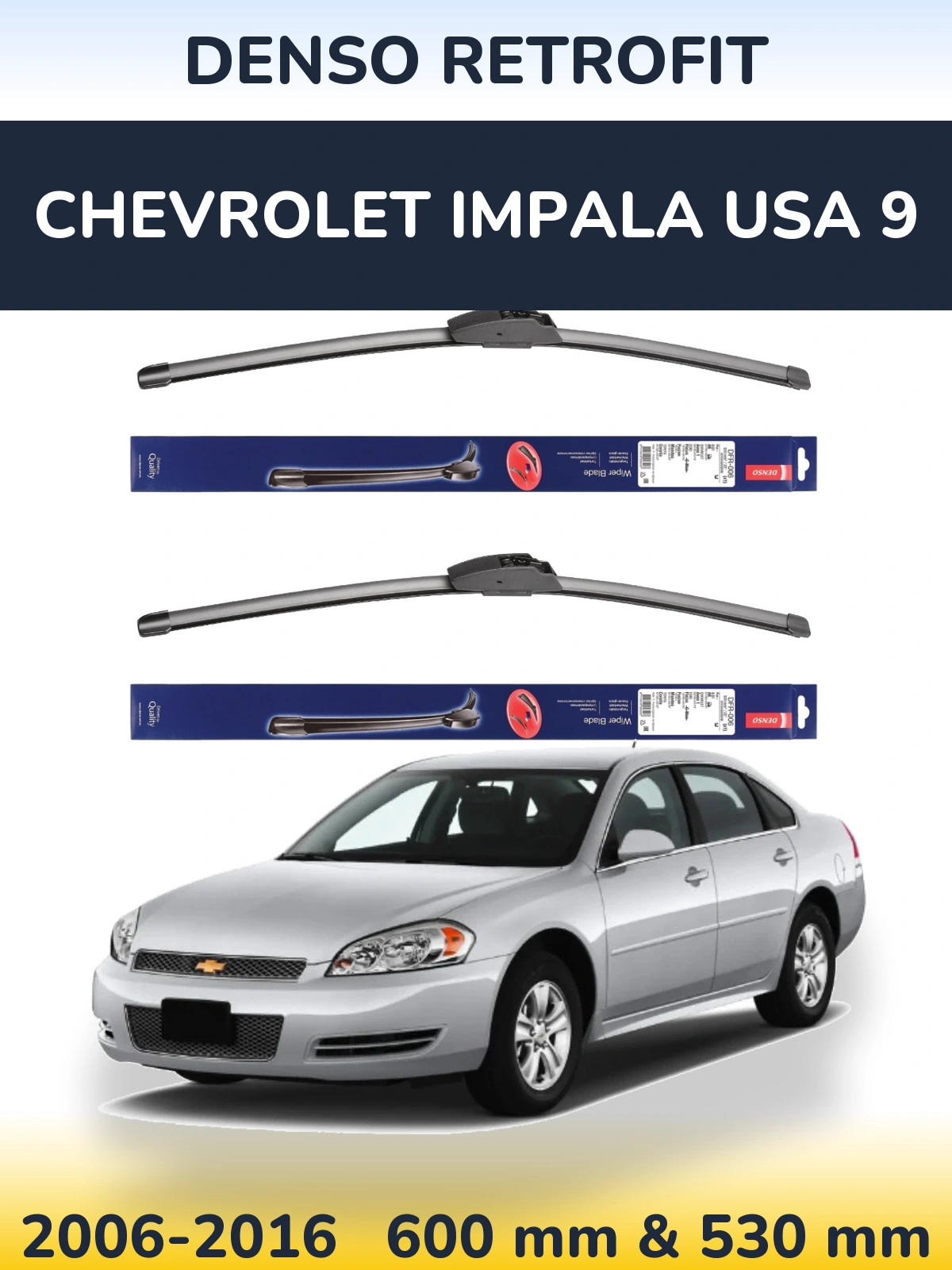 Komplet przednich wycieraczek Denso Retrofit 600 & 530 mm do Chevrolet Impala USA 9 2006-2016