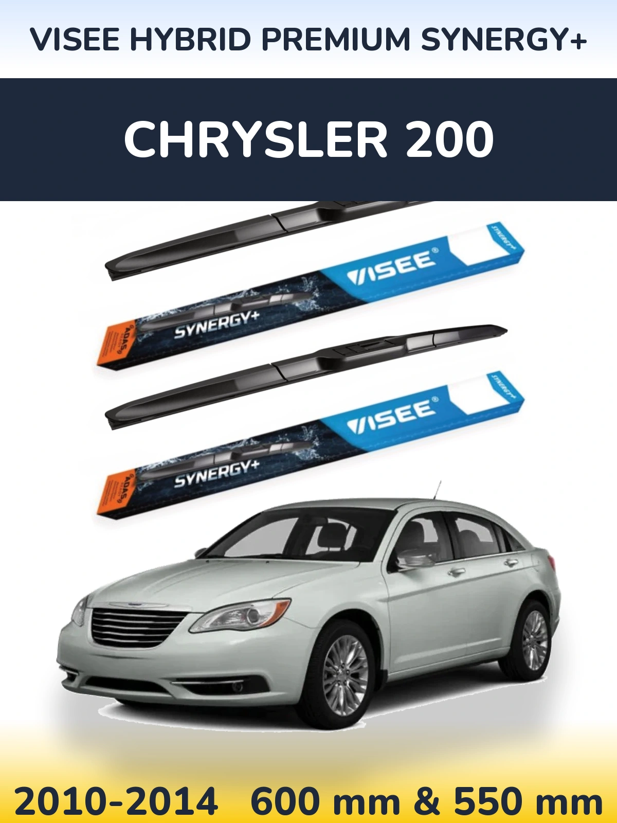 Front wiper blade set VISEE HYBRID PREMIUM SYNERGY+ 600 & 550 mm for Chrysler 200 2010-2014