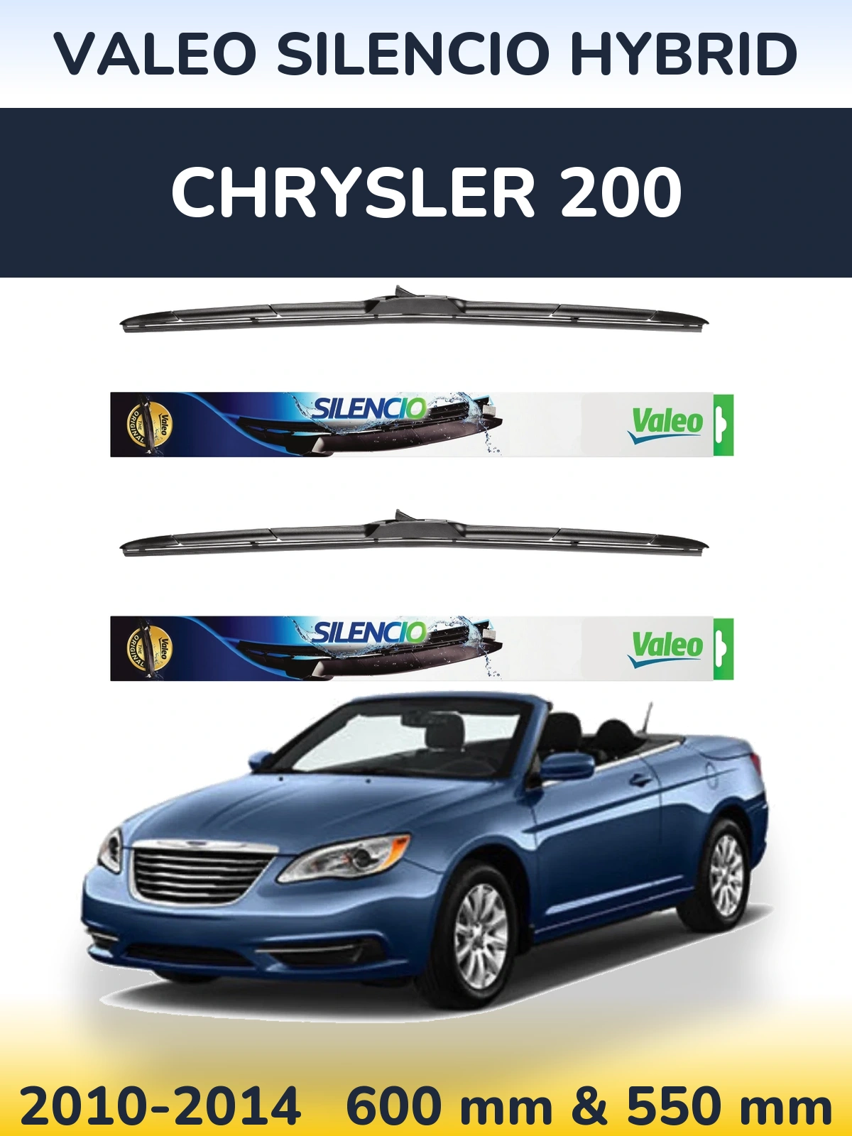 Komplet przednich wycieraczek Valeo Silencio Hybrid 600 & 550 mm do Chrysler 200 2010-2014