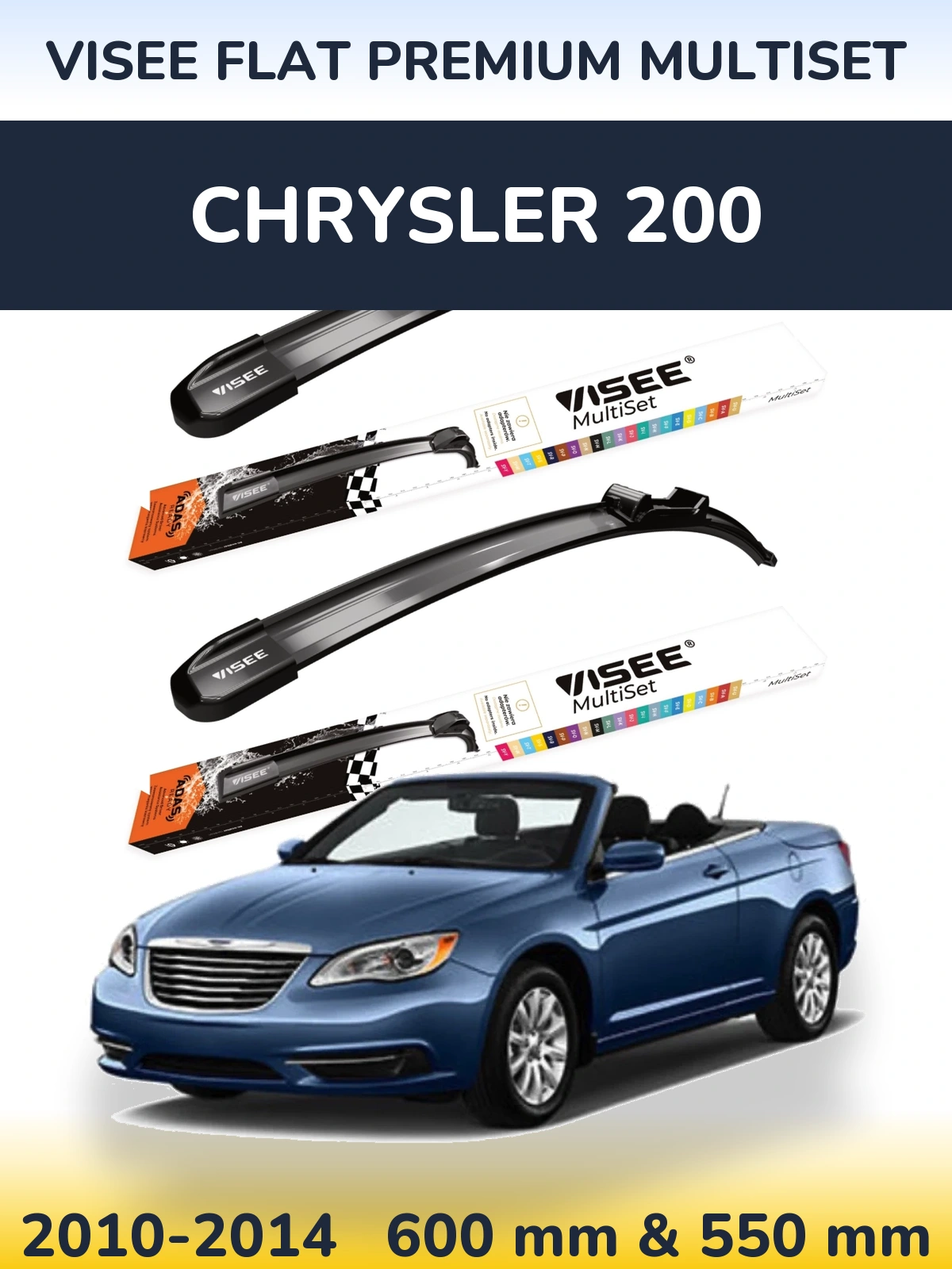 Komplet przednich wycieraczek VISEE FLAT PREMIUM MultiSet 600 & 550 mm do Chrysler 200 2010-2014