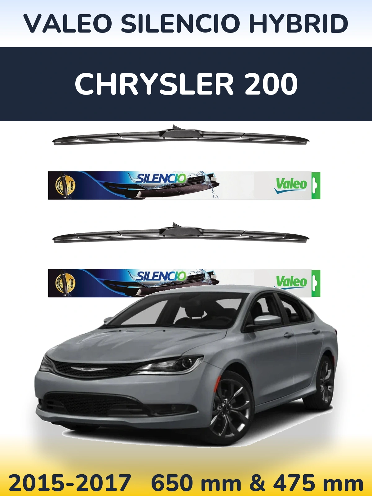 Komplet przednich wycieraczek Valeo Silencio Hybrid 650 & 475 mm do Chrysler 200 2015-2017