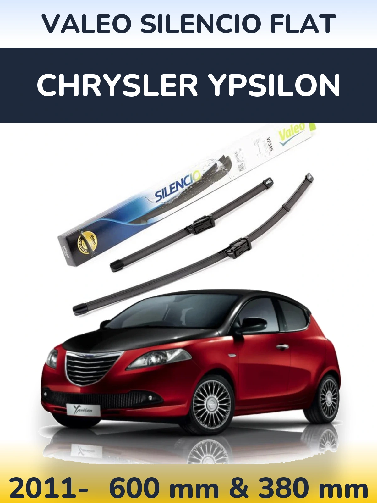 Komplet przednich wycieraczek Valeo Silencio Flat 600 & 380 mm do Chrysler Ypsilon 2011-2026