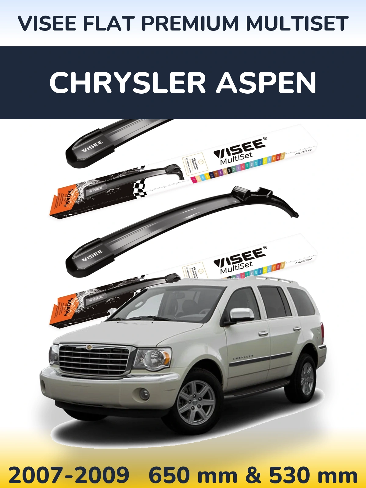 Комплект передних дворников VISEE FLAT PREMIUM MultiSet 650 & 530 мм для Chrysler Aspen 2007-2009