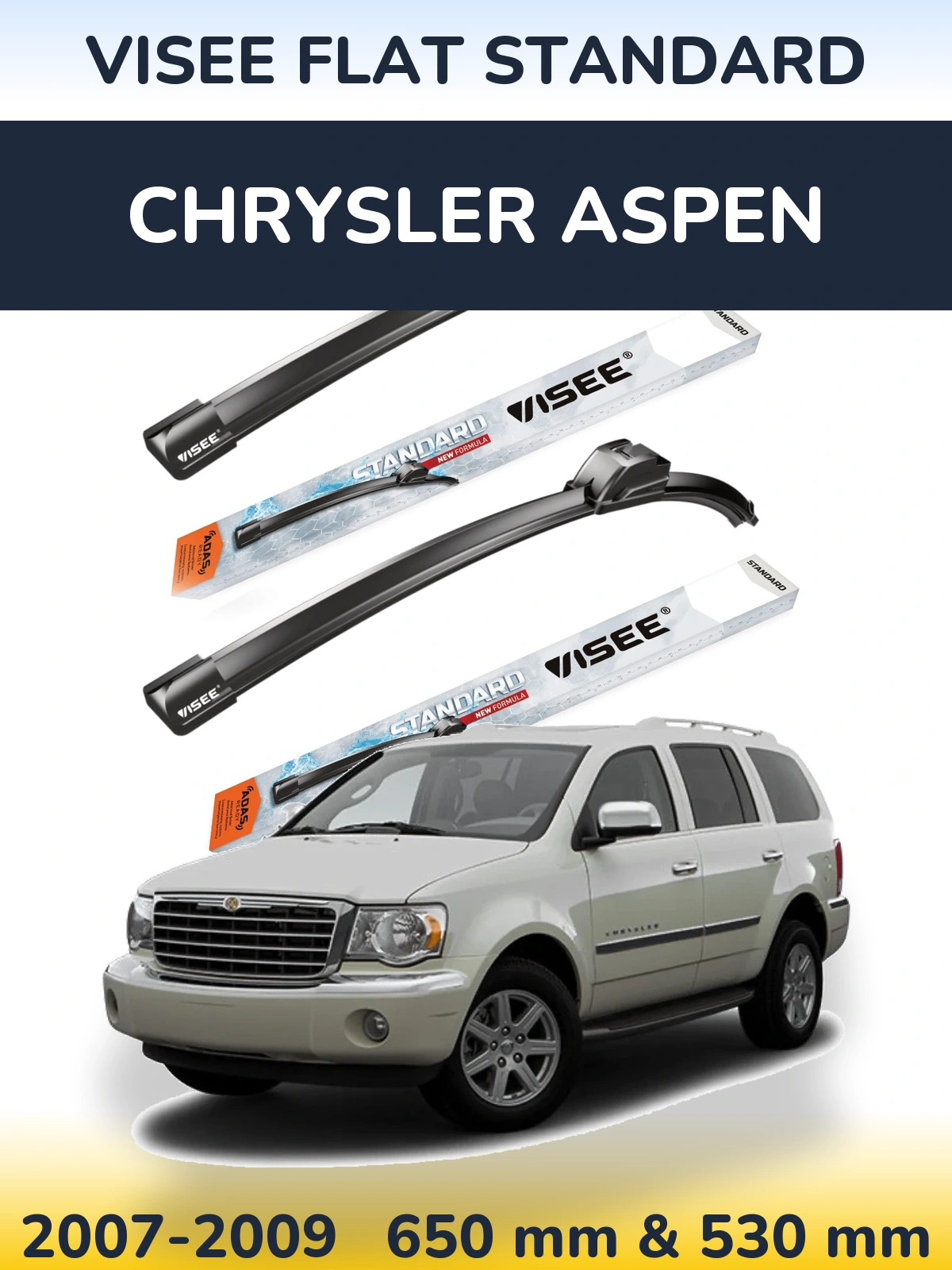 Комплект передних дворников VISEE FLAT STANDARD 650 & 530 мм для Chrysler Aspen 2007-2009