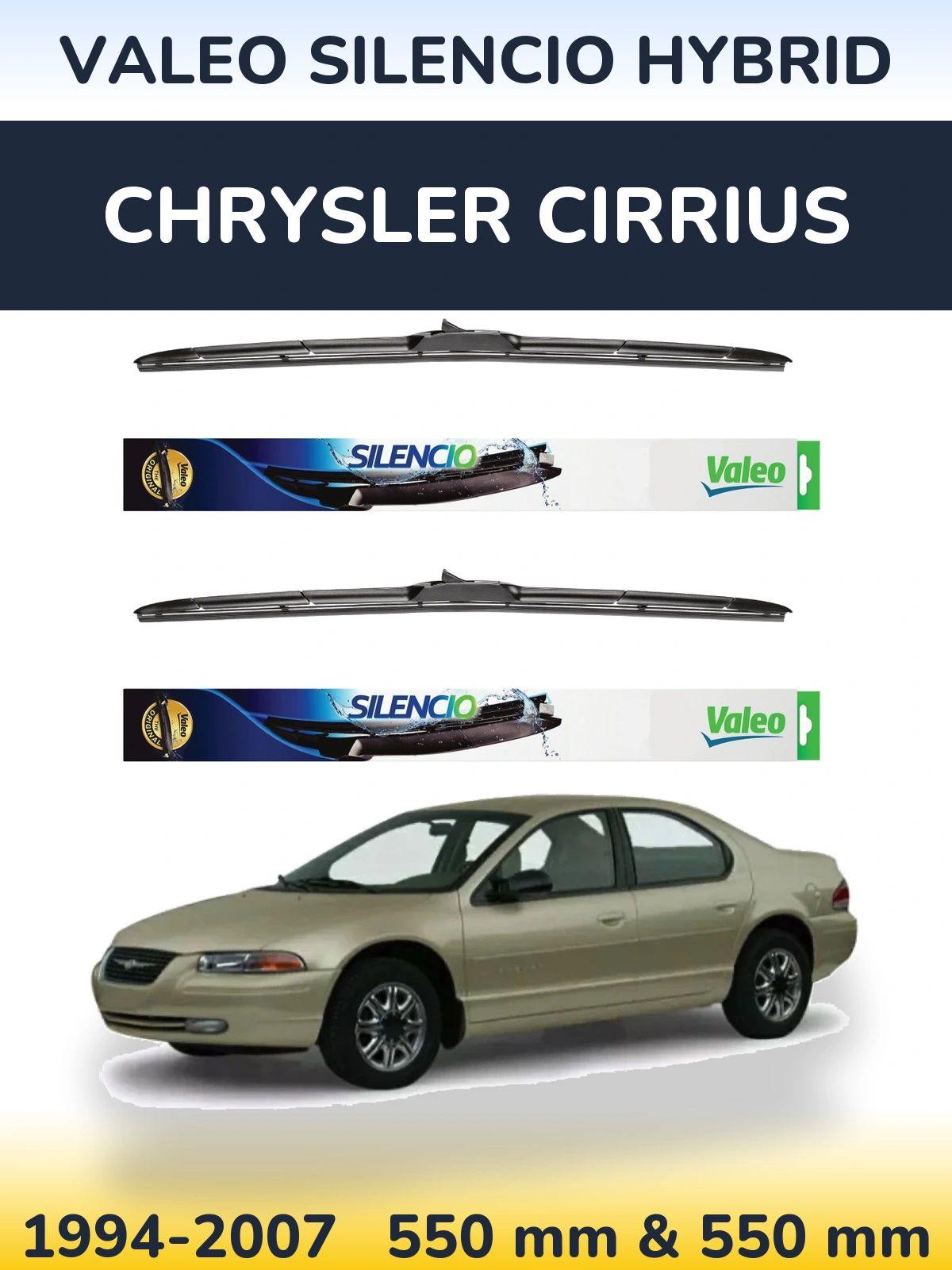 Komplet przednich wycieraczek Valeo Silencio Hybrid 550 & 550 mm do Chrysler Cirrius 1994-2007