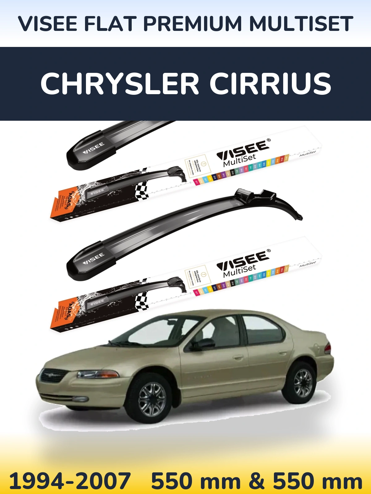Komplet przednich wycieraczek VISEE FLAT PREMIUM MultiSet 550 & 550 mm do Chrysler Cirrius 1994-2007