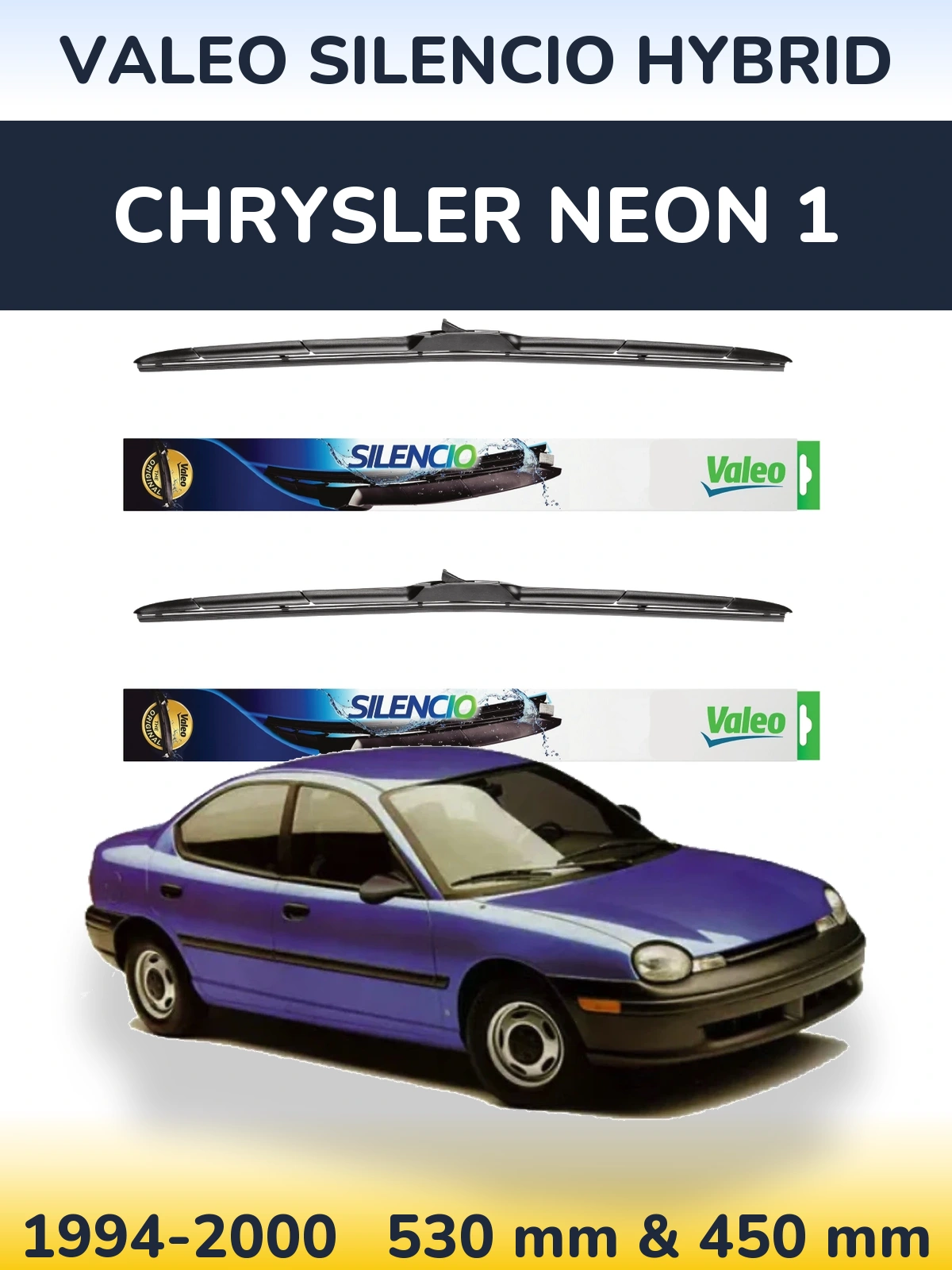 Komplet przednich wycieraczek Valeo Silencio Hybrid 530 & 450 mm do Chrysler Neon 1 1994-2000