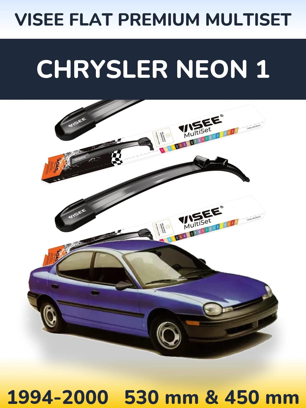 Komplet przednich wycieraczek VISEE FLAT PREMIUM MultiSet 530 & 450 mm do Chrysler Neon 1 1994-2000