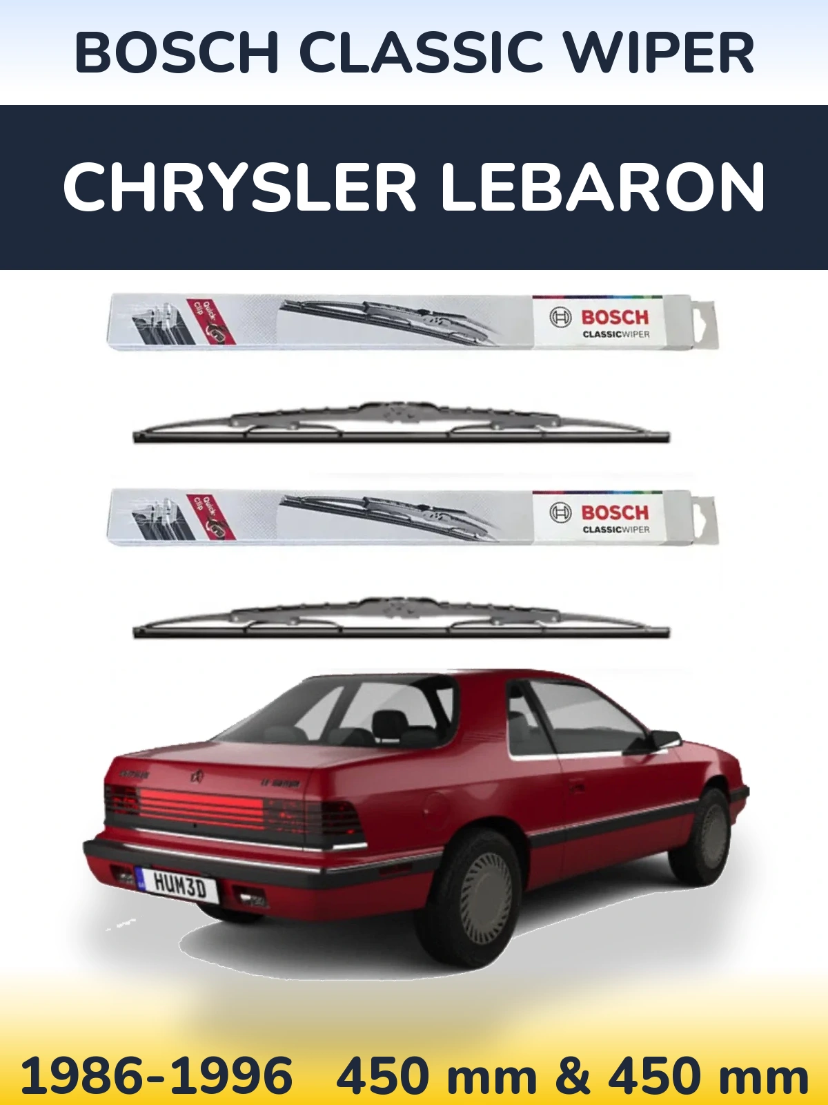 Front wiper blade set BOSCH Classic Wiper 450 & 450 mm for Chrysler LeBaron 1986-1996
