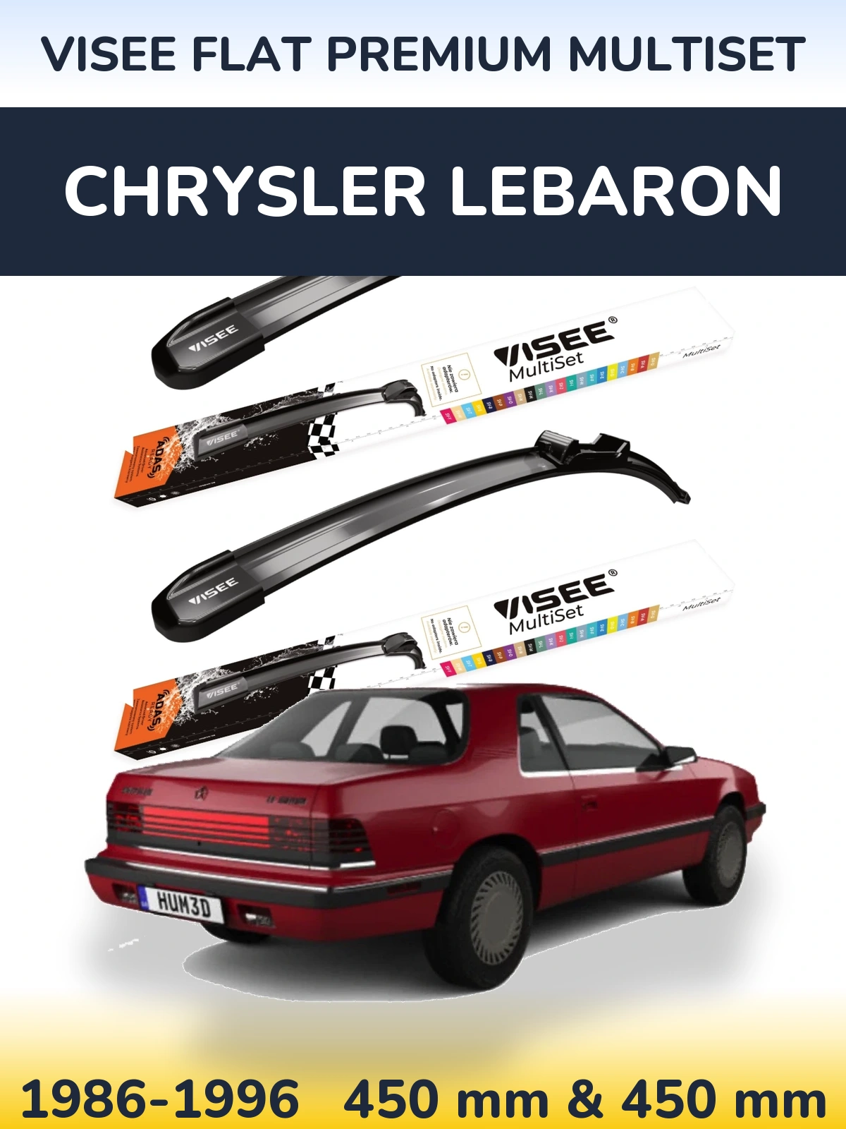 Front wiper blade set VISEE FLAT PREMIUM MultiSet 450 & 450 mm for Chrysler LeBaron 1986-1996