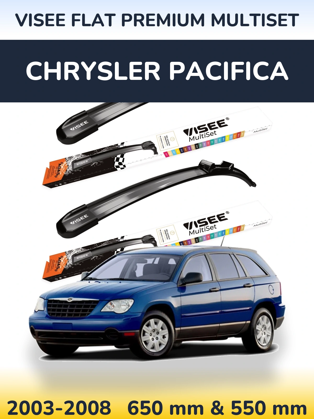Komplet przednich wycieraczek VISEE FLAT PREMIUM MultiSet 650 & 550 mm do Chrysler Pacifica 2003-2008