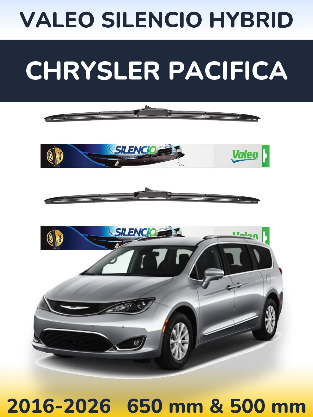 Front wiper blade set Valeo Silencio Hybrid 650 & 500 mm for Chrysler Pacifica 2016-2026