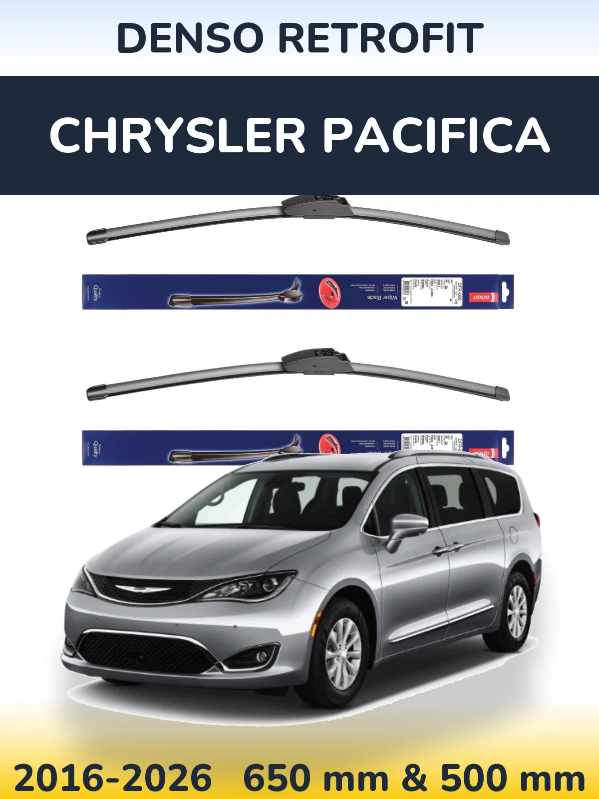 Комплект передних дворников Denso Retrofit 650 & 500 мм для Chrysler Pacifica 2016-2026