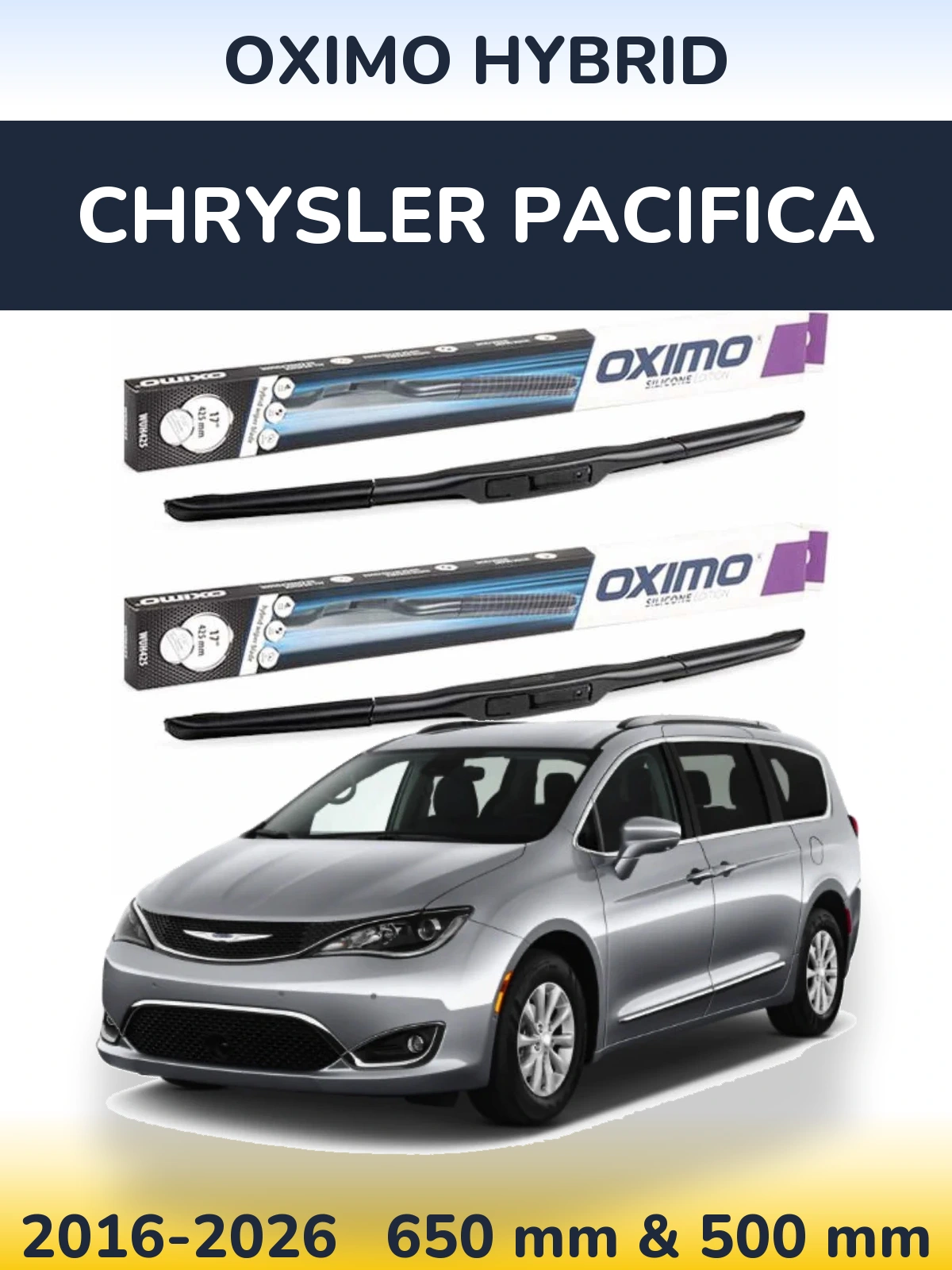 Комплект передних дворников Oximo Hybrid 650 & 500 мм для Chrysler Pacifica 2016-2026