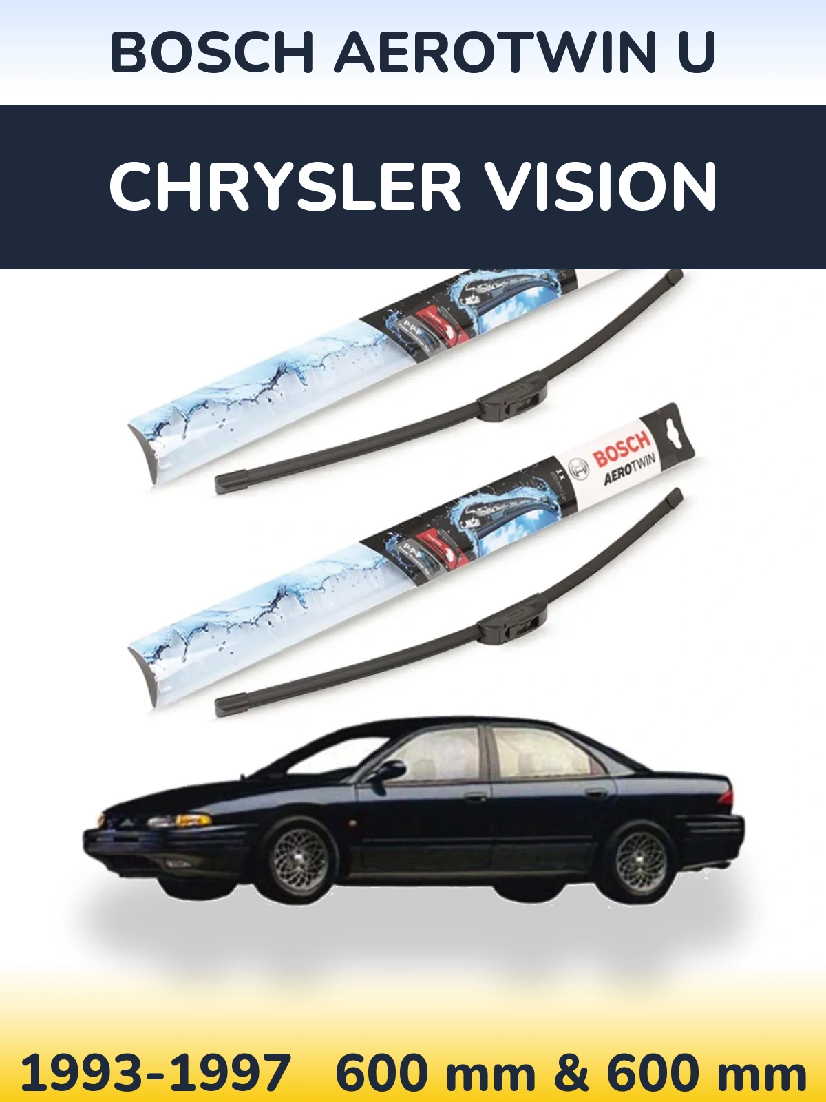 Front wiper blade set BOSCH AeroTwin U 600 & 600 mm for Chrysler Vision 1993-1997
