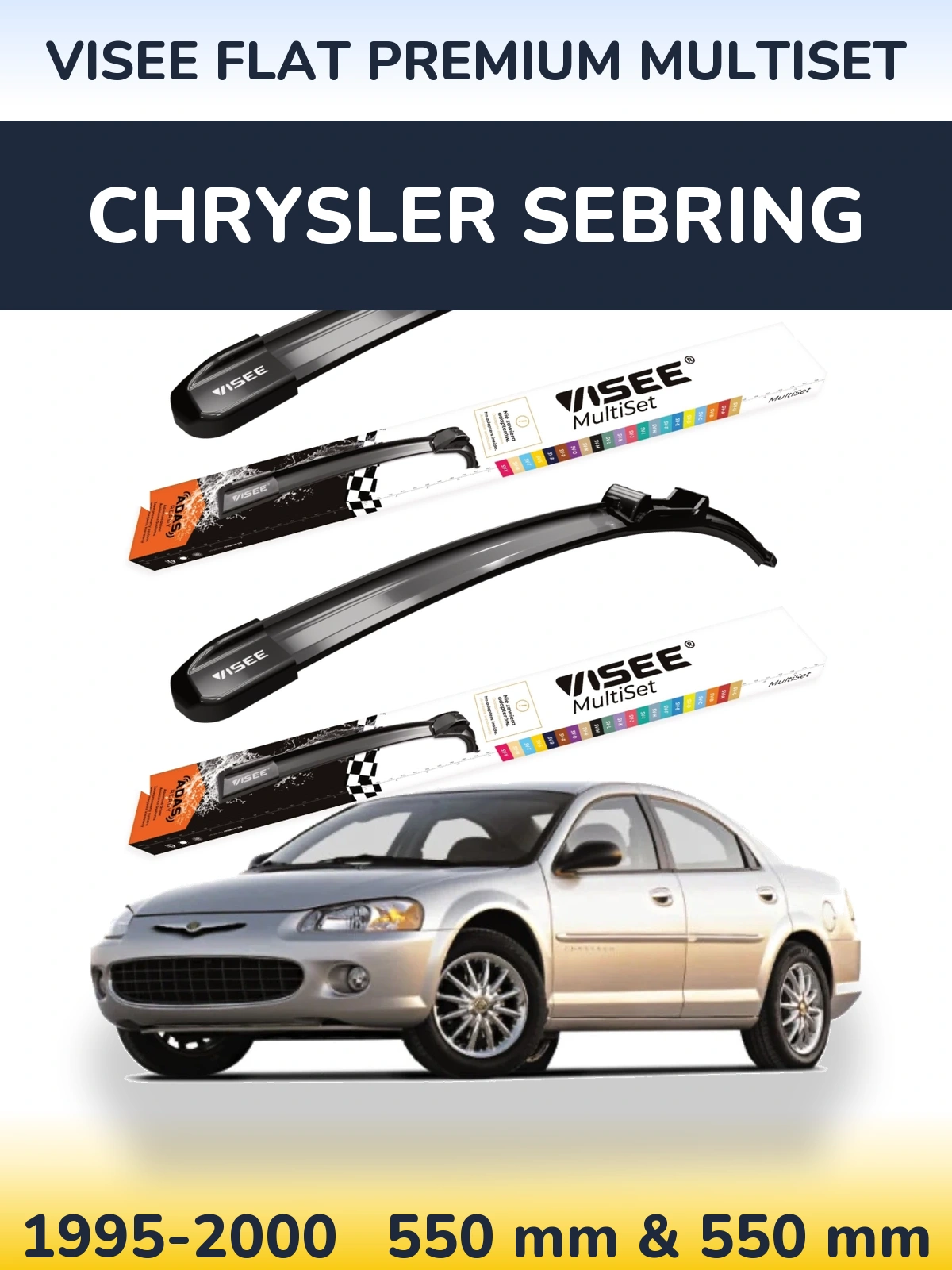Komplet przednich wycieraczek VISEE FLAT PREMIUM MultiSet 550 & 550 mm do Chrysler Sebring 1995-2000