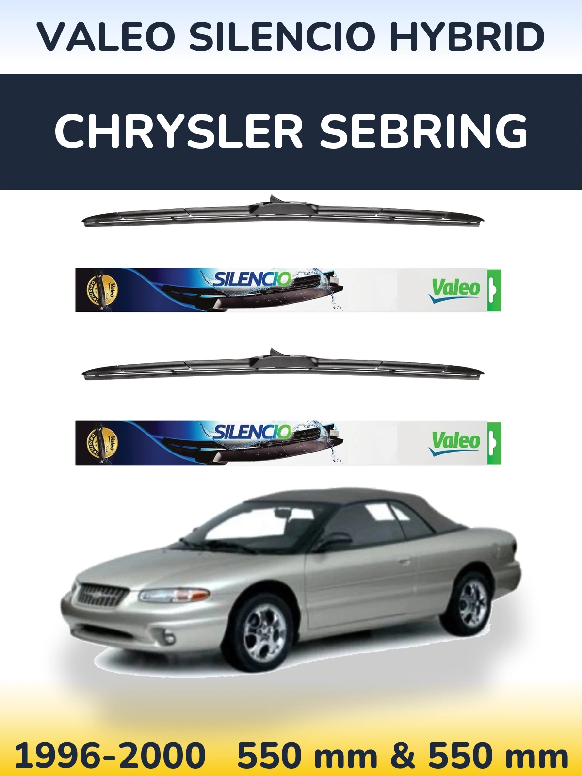 Komplet przednich wycieraczek Valeo Silencio Hybrid 550 & 550 mm do Chrysler Sebring 1996-2000