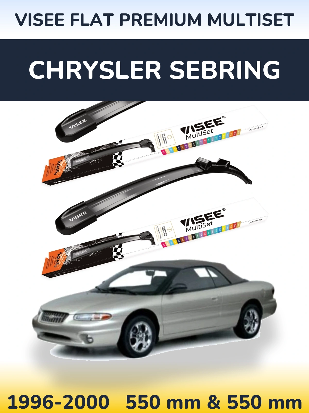 Komplet przednich wycieraczek VISEE FLAT PREMIUM MultiSet 550 & 550 mm do Chrysler Sebring 1996-2000