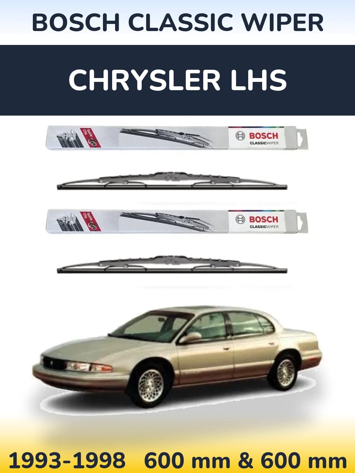 Комплект передних дворников BOSCH Classic Wiper 600 & 600 мм для Chrysler LHS 1993-1998