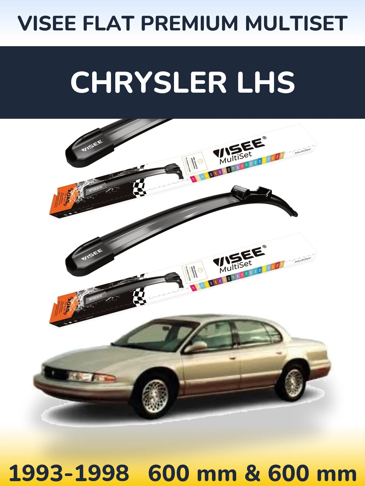 Комплект передних дворников VISEE FLAT PREMIUM MultiSet 600 & 600 мм для Chrysler LHS 1993-1998